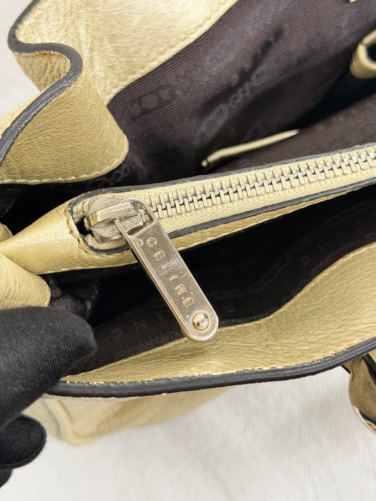 Celine Vintage Metallic Leather Boogie Bag Gold