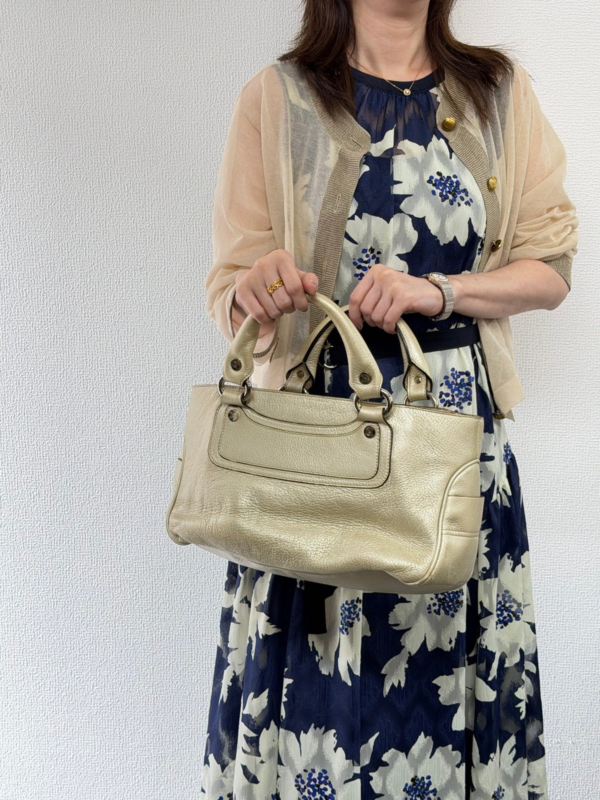Celine Vintage Metallic Leather Boogie Bag Gold