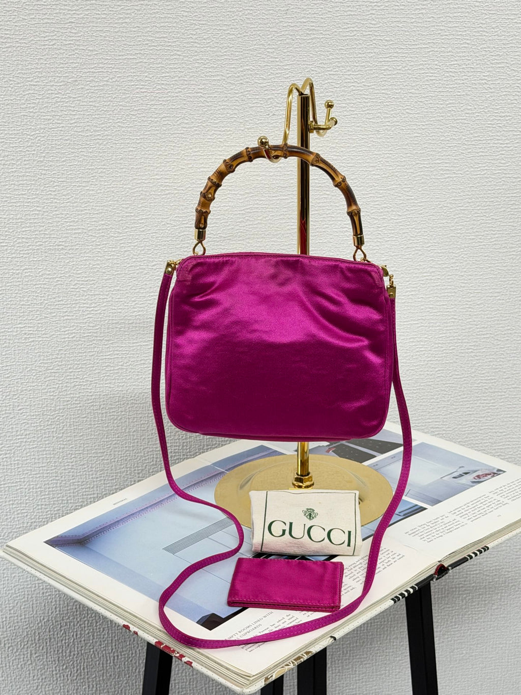 Gucci Vintage Satin Bamboo Two-Way Mini Bag Fuchsia