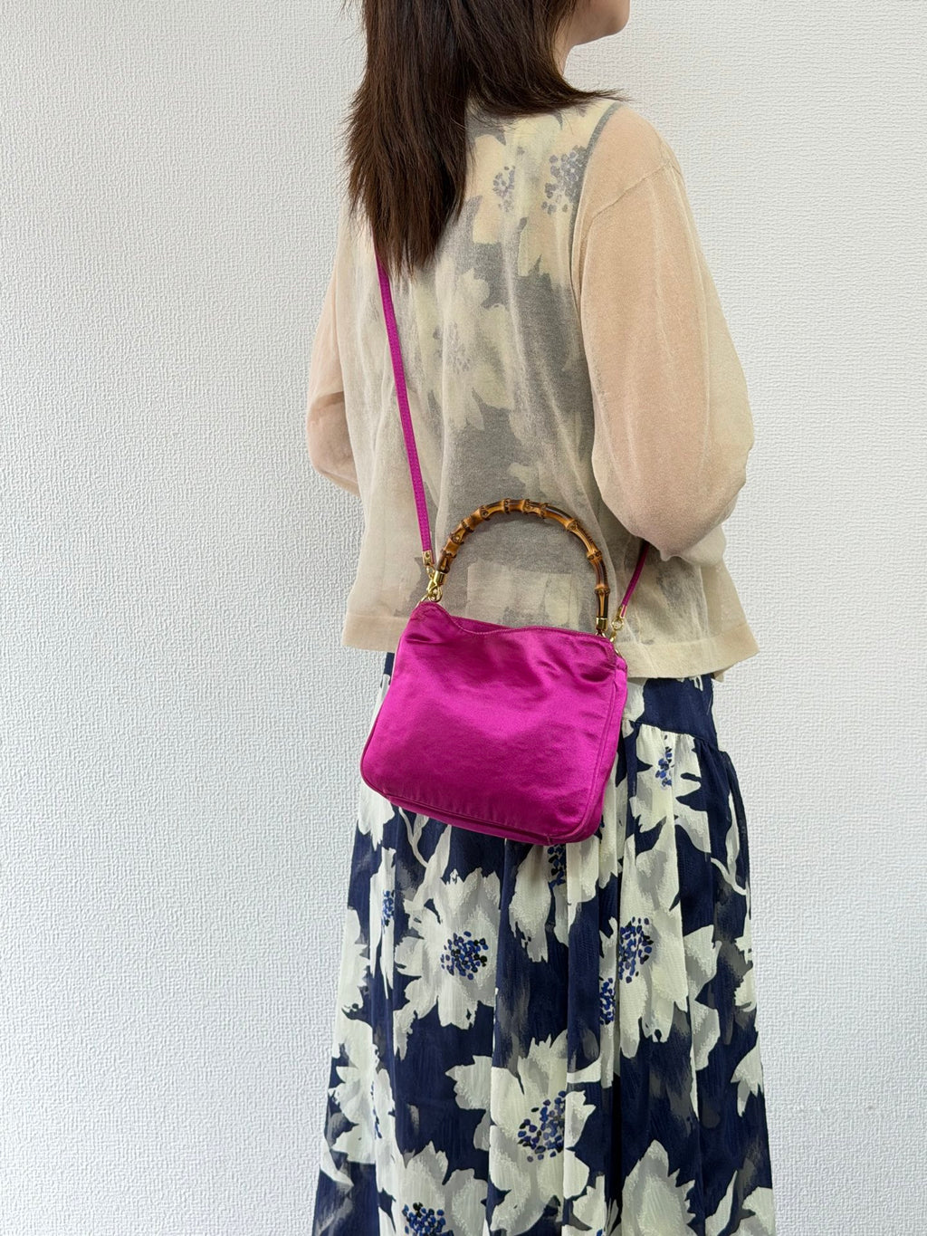 Gucci Vintage Satin Bamboo Two-Way Mini Bag Fuchsia