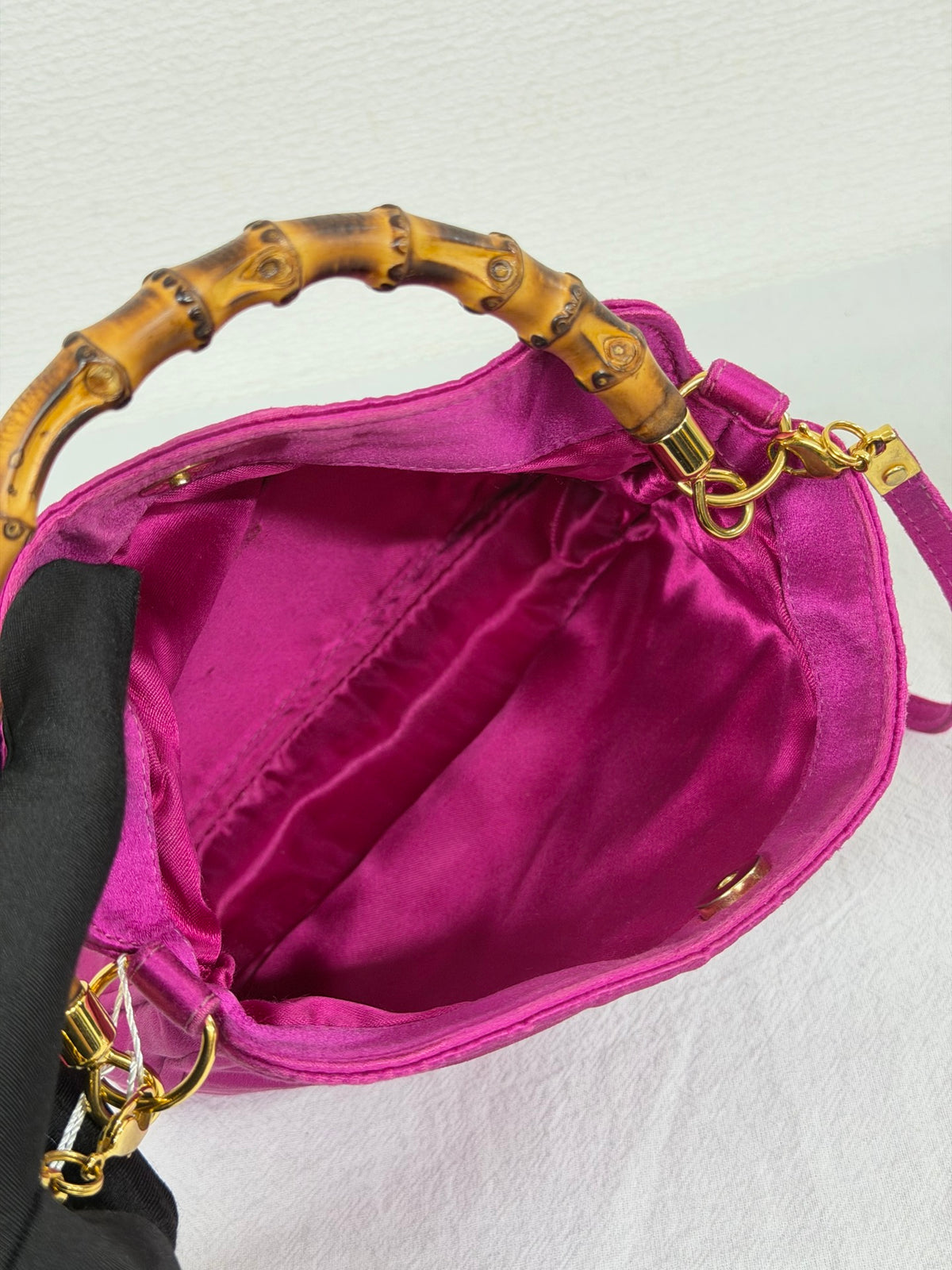 Gucci Vintage Satin Bamboo Two-Way Mini Bag Fuchsia
