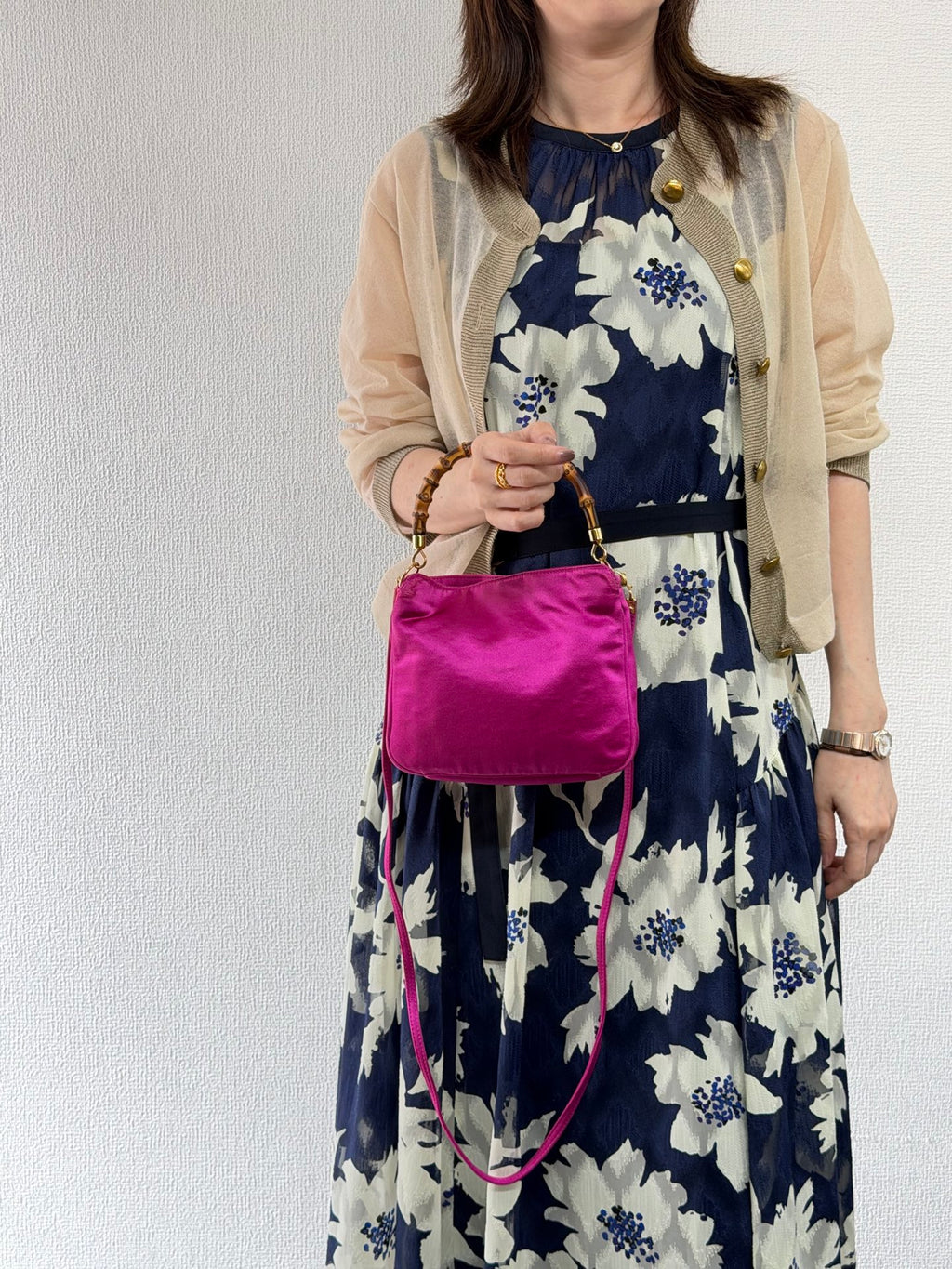 Gucci Vintage Satin Bamboo Two-Way Mini Bag Fuchsia