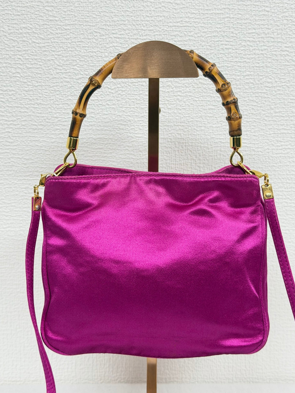 Gucci Vintage Satin Bamboo Two-Way Mini Bag Fuchsia