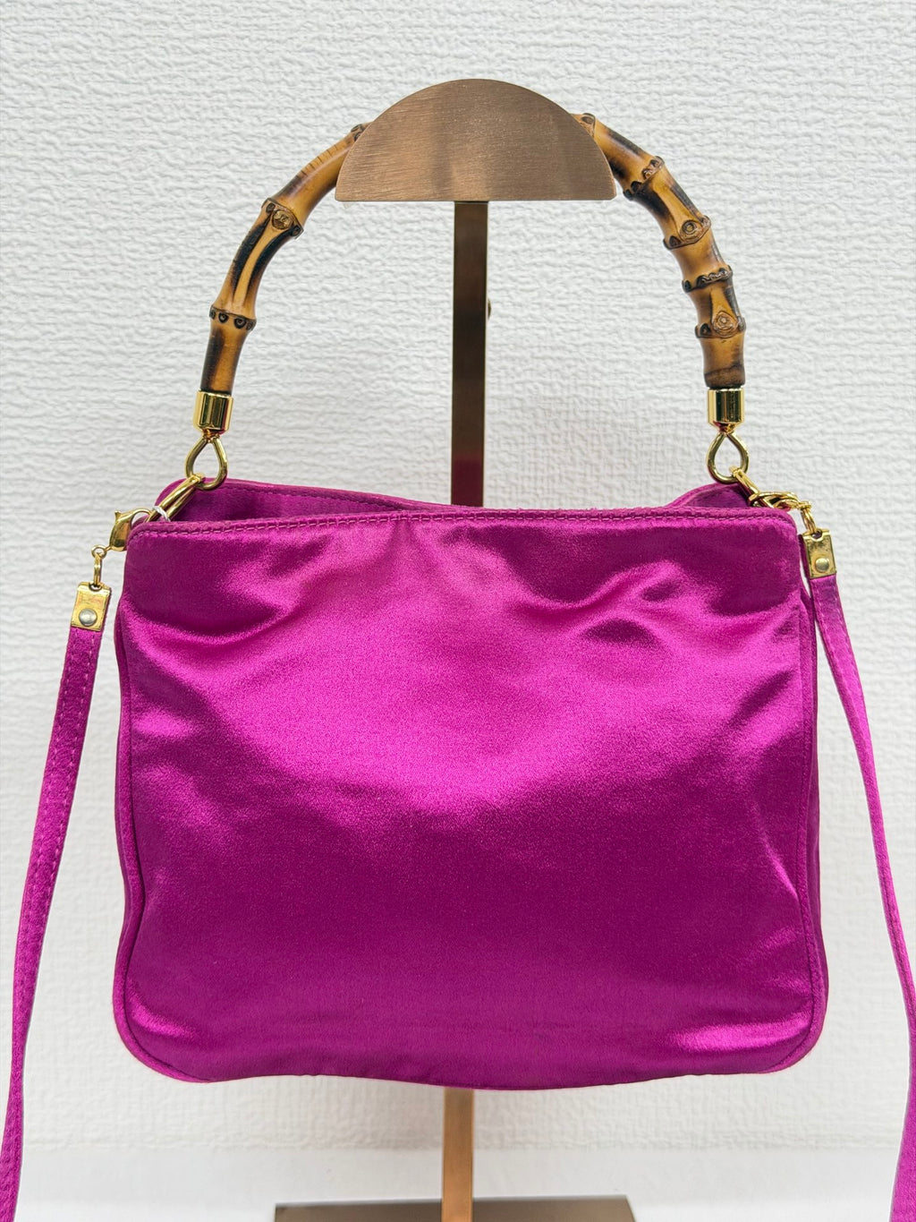 Gucci Vintage Satin Bamboo Two-Way Mini Bag Fuchsia