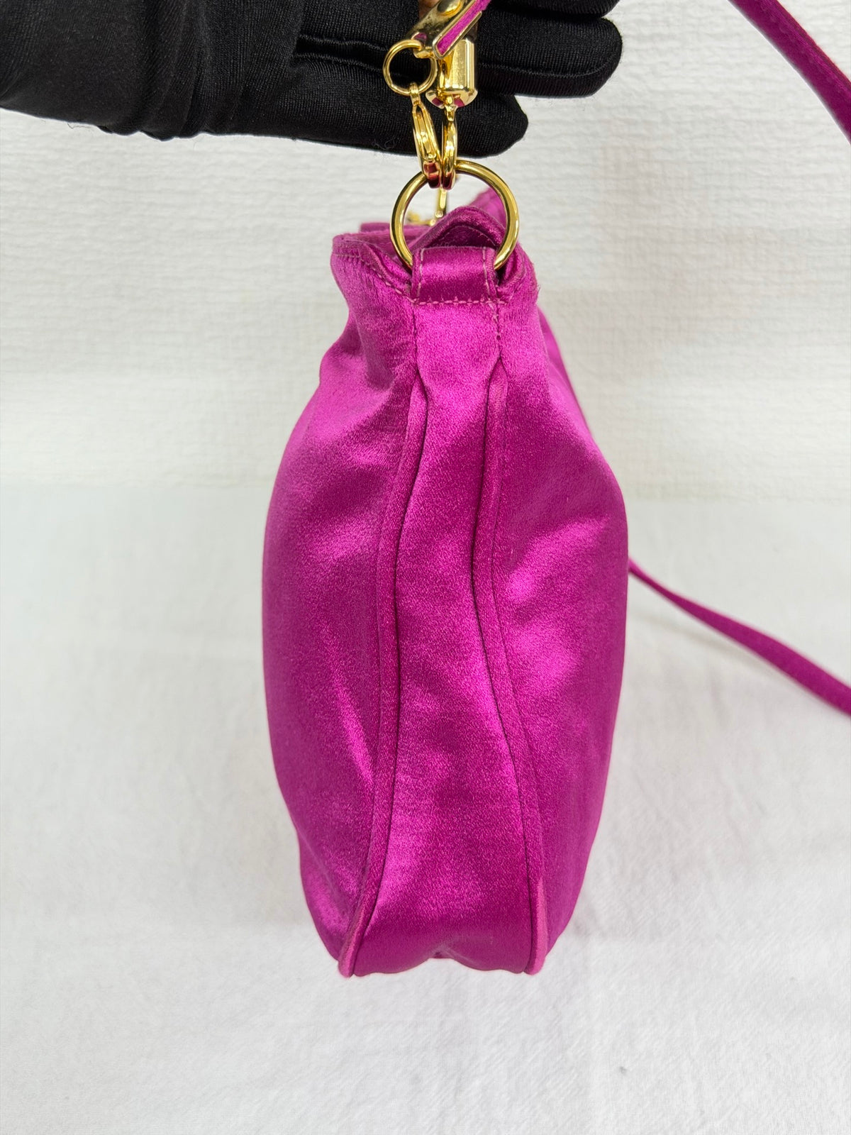 Gucci Vintage Satin Bamboo Two-Way Mini Bag Fuchsia
