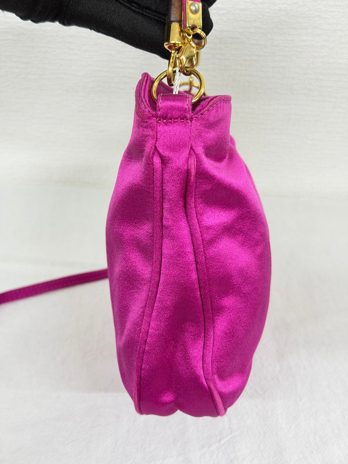 Gucci Vintage Satin Bamboo Two-Way Mini Bag Fuchsia