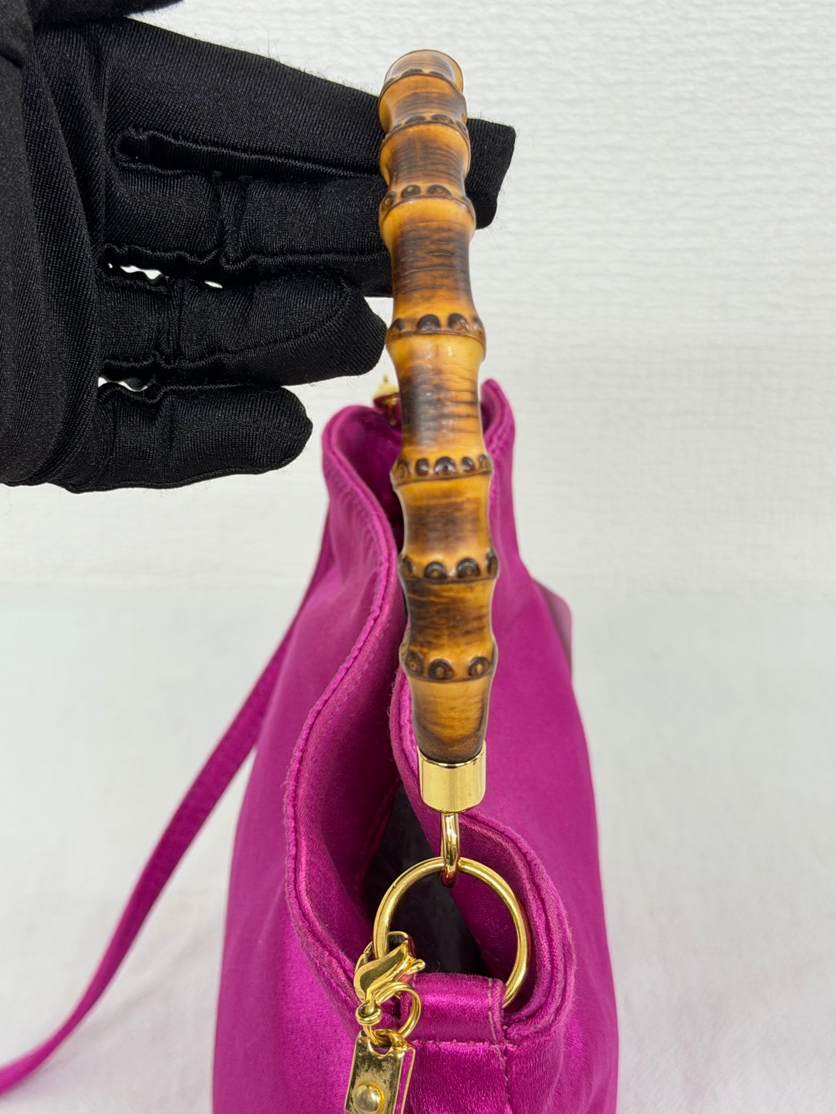 Gucci Vintage Satin Bamboo Two-Way Mini Bag Fuchsia