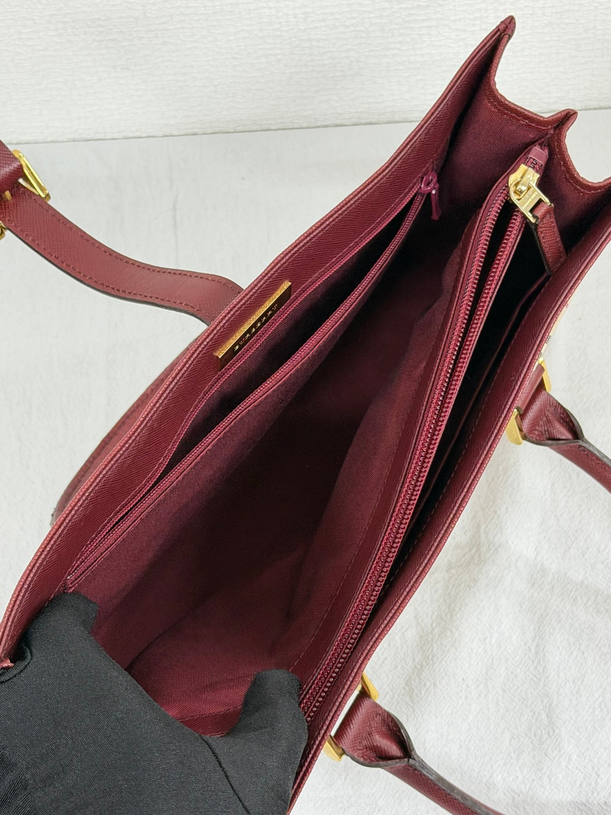 Burberry Nova Check Rectangular Handle Bag Bordeaux Leather Trim