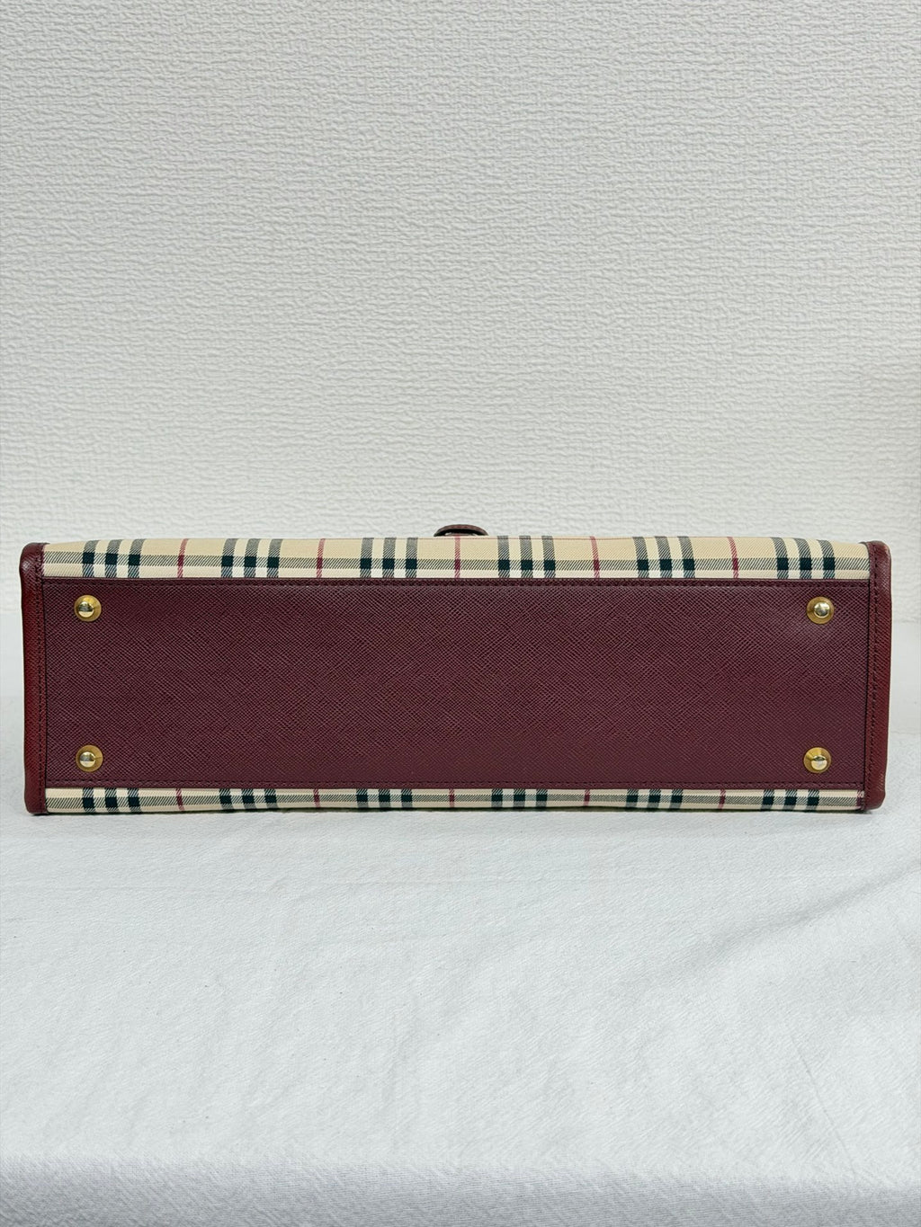 Burberry Nova Check Rectangular Handle Bag Bordeaux Leather Trim
