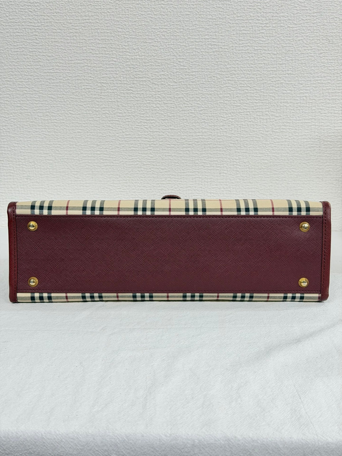 Burberry Nova Check Rectangular Handle Bag Bordeaux Leather Trim