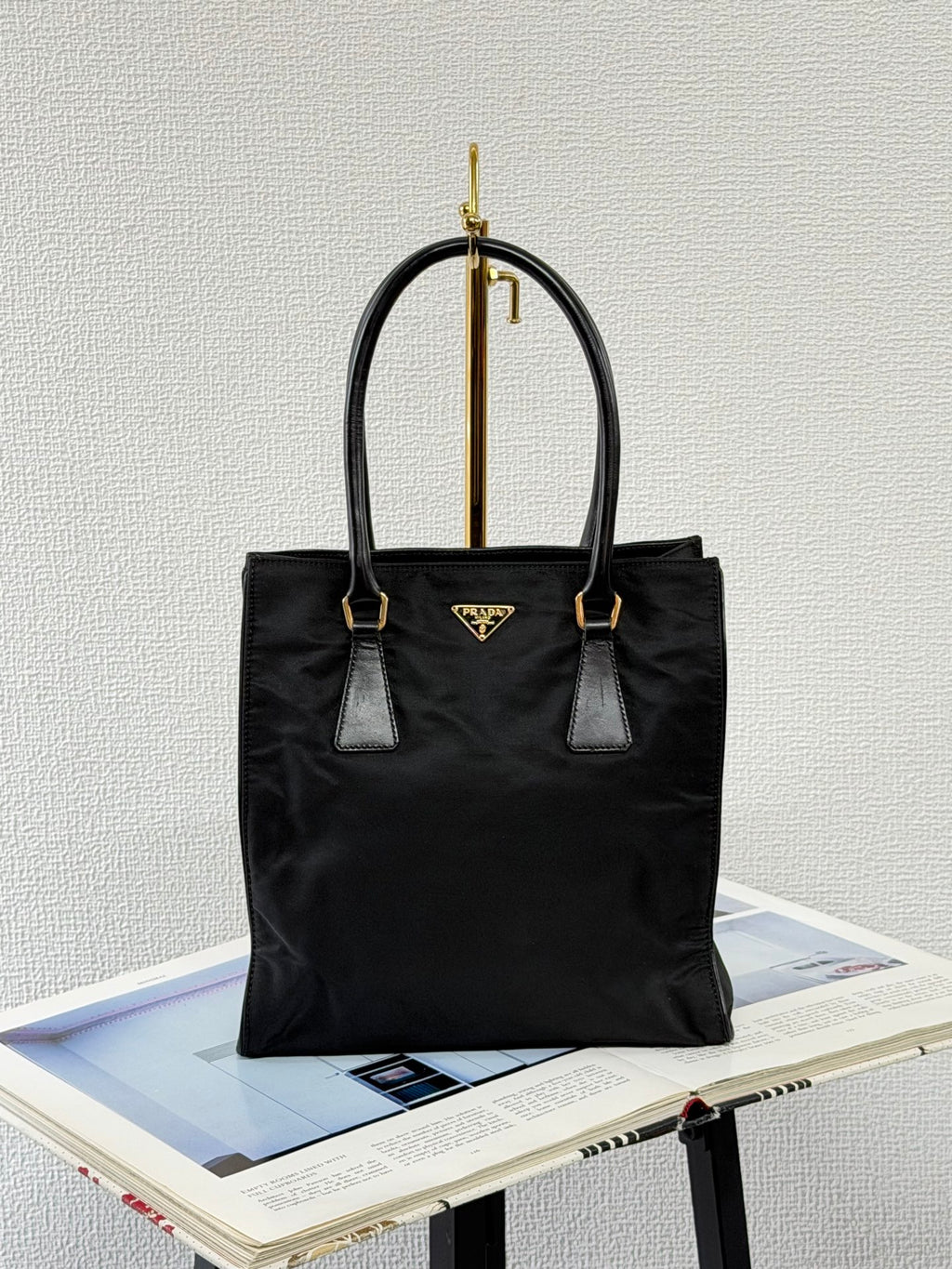 Prada Vintage Tessuto Nylon Tote Bag Gold Hardware Black