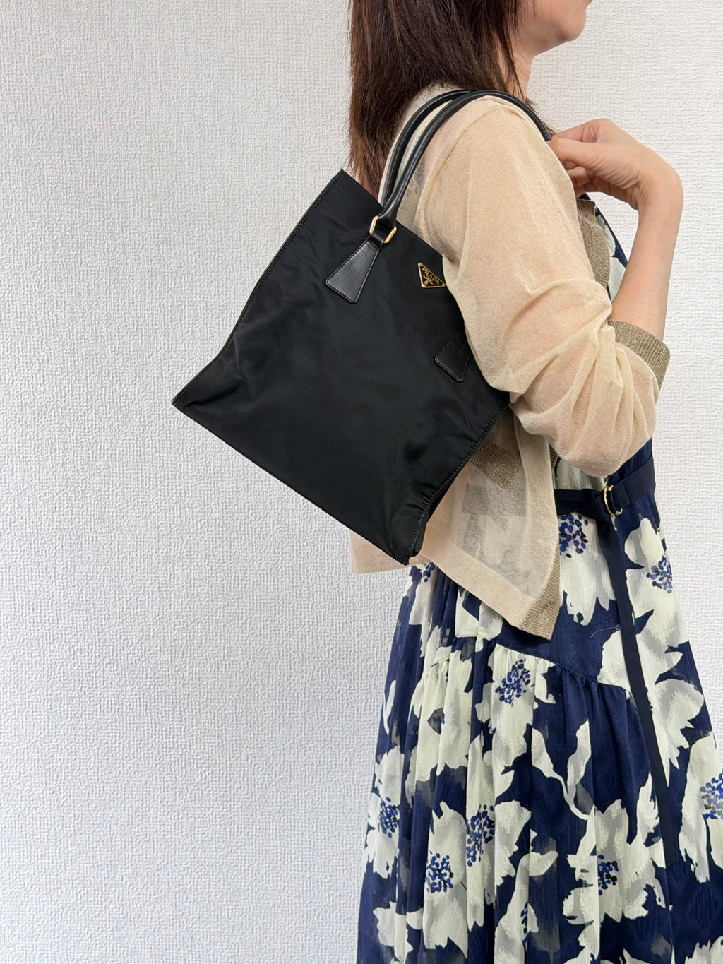 Prada Vintage Tessuto Nylon Tote Bag Gold Hardware Black