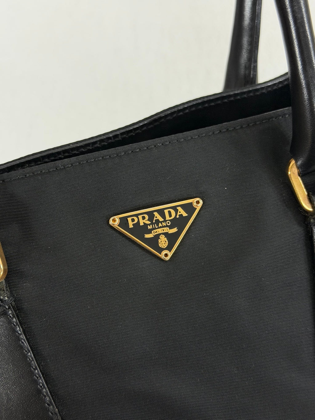 Prada Vintage Tessuto Nylon Tote Bag Gold Hardware Black