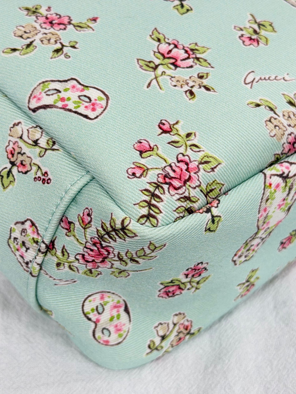 Gucci Children's Floral Dog Print Canvas Tote Bag Mint Green