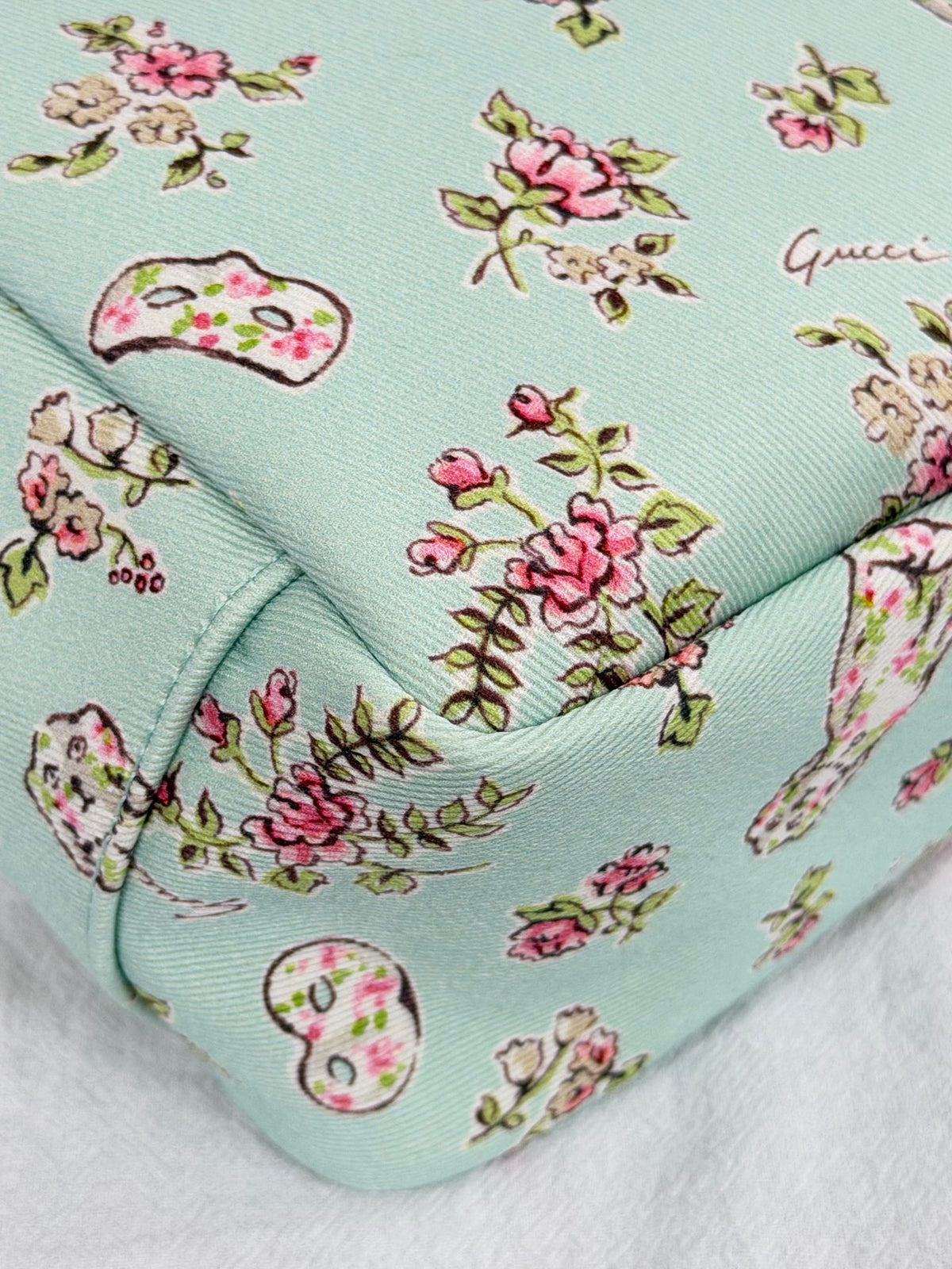 Gucci Children's Floral Dog Print Canvas Tote Bag Mint Green