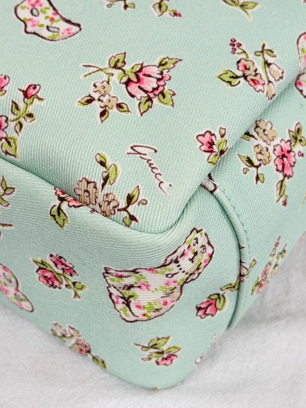 Gucci Children's Floral Dog Print Canvas Tote Bag Mint Green