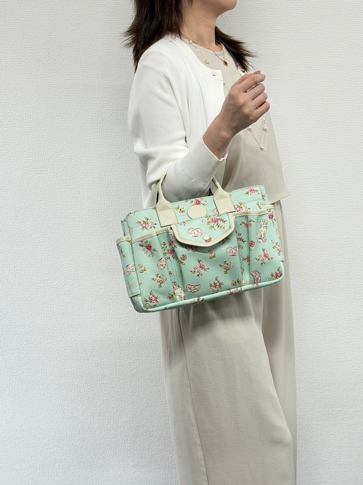 Gucci Children's Floral Dog Print Canvas Tote Bag Mint Green