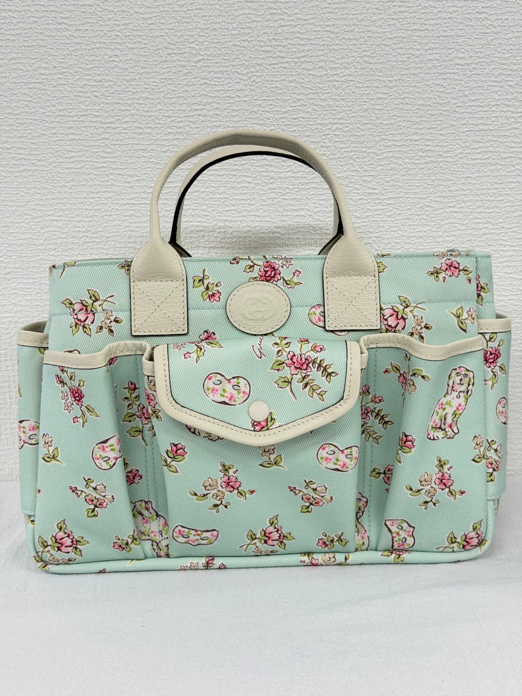 Gucci Children's Floral Dog Print Canvas Tote Bag Mint Green