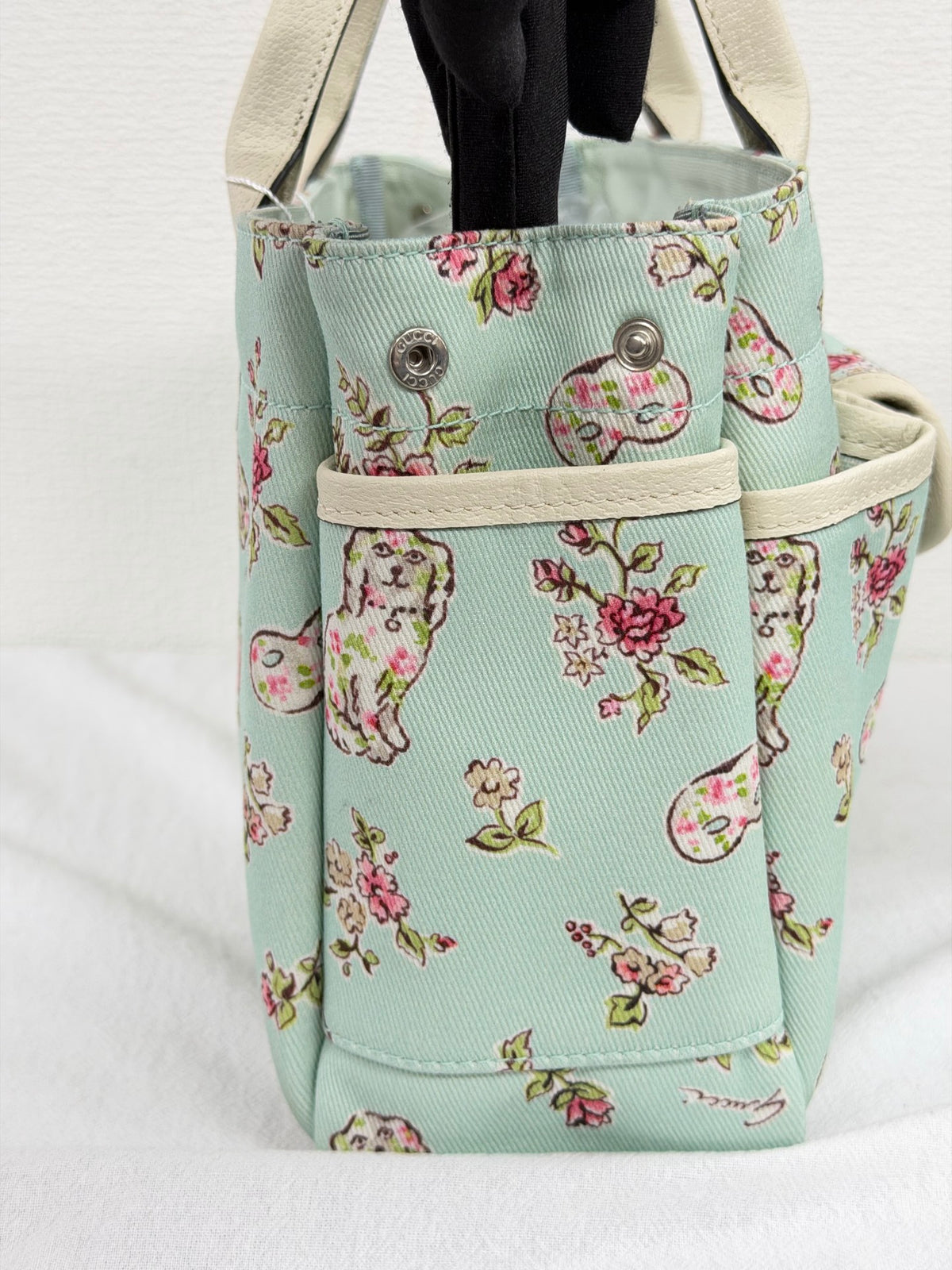 Gucci Children's Floral Dog Print Canvas Tote Bag Mint Green