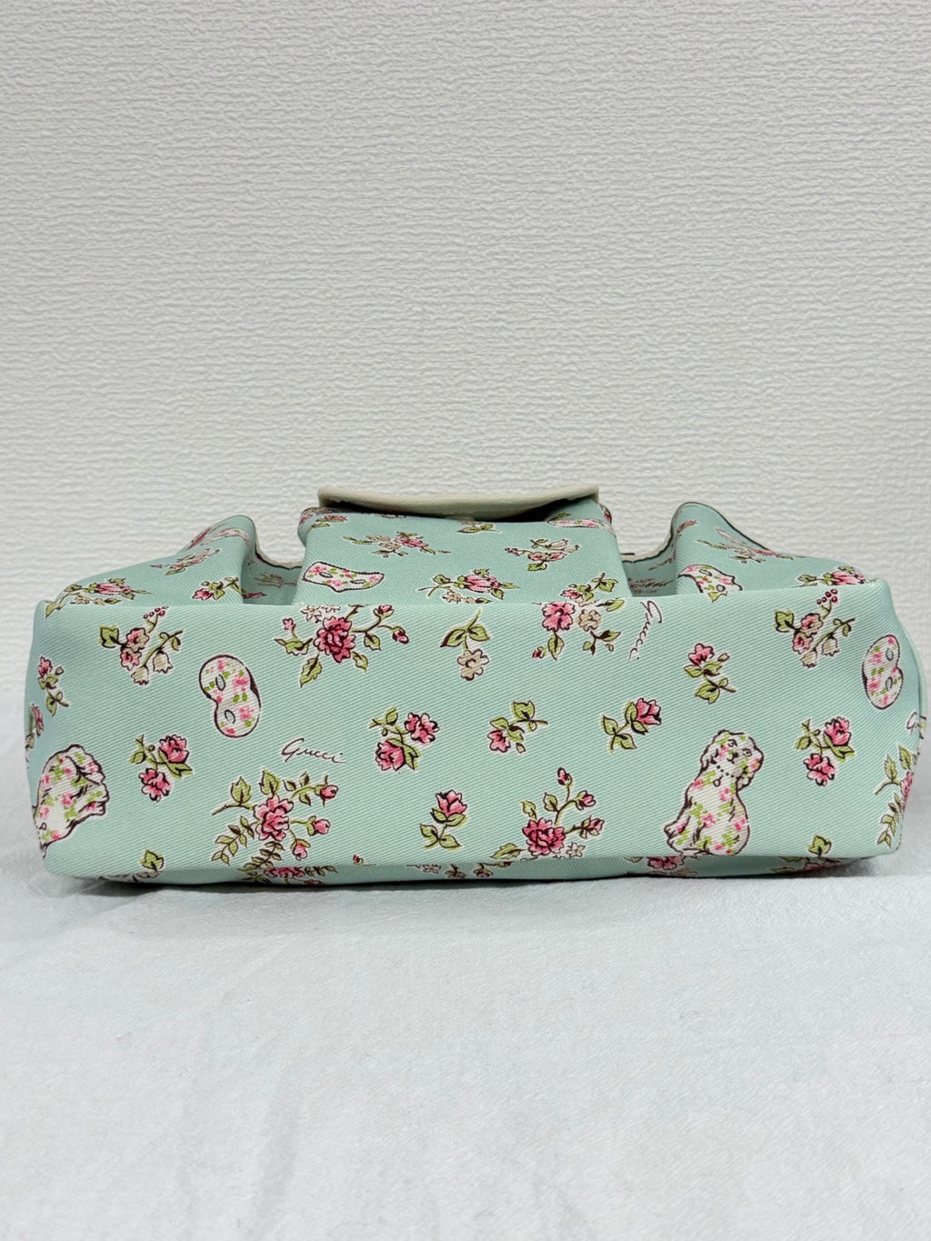 Gucci Children's Floral Dog Print Canvas Tote Bag Mint Green