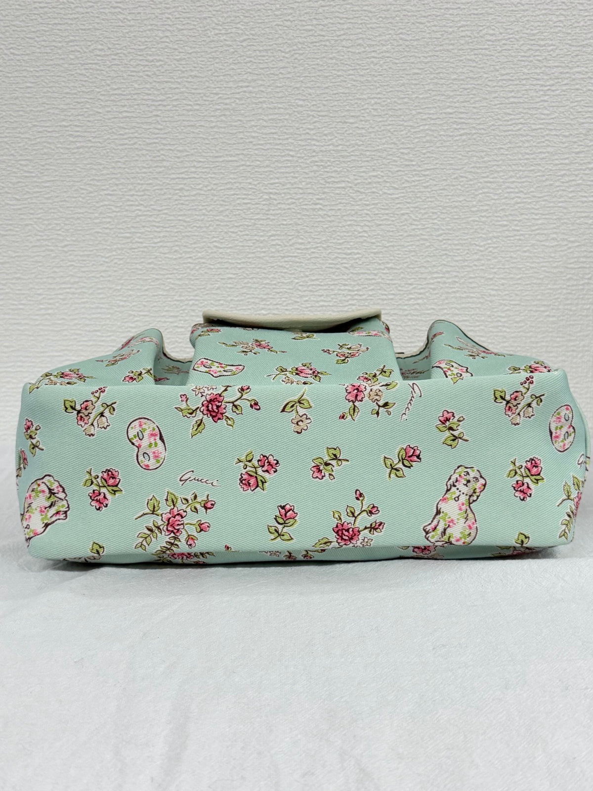 Gucci Children's Floral Dog Print Canvas Tote Bag Mint Green