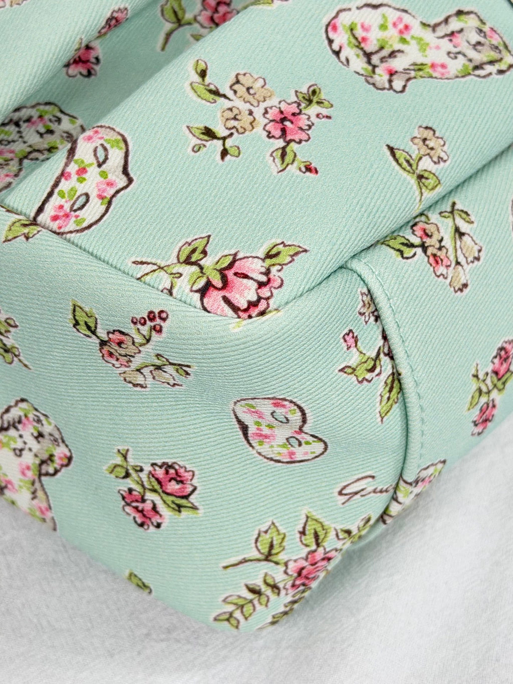 Gucci Children's Floral Dog Print Canvas Tote Bag Mint Green