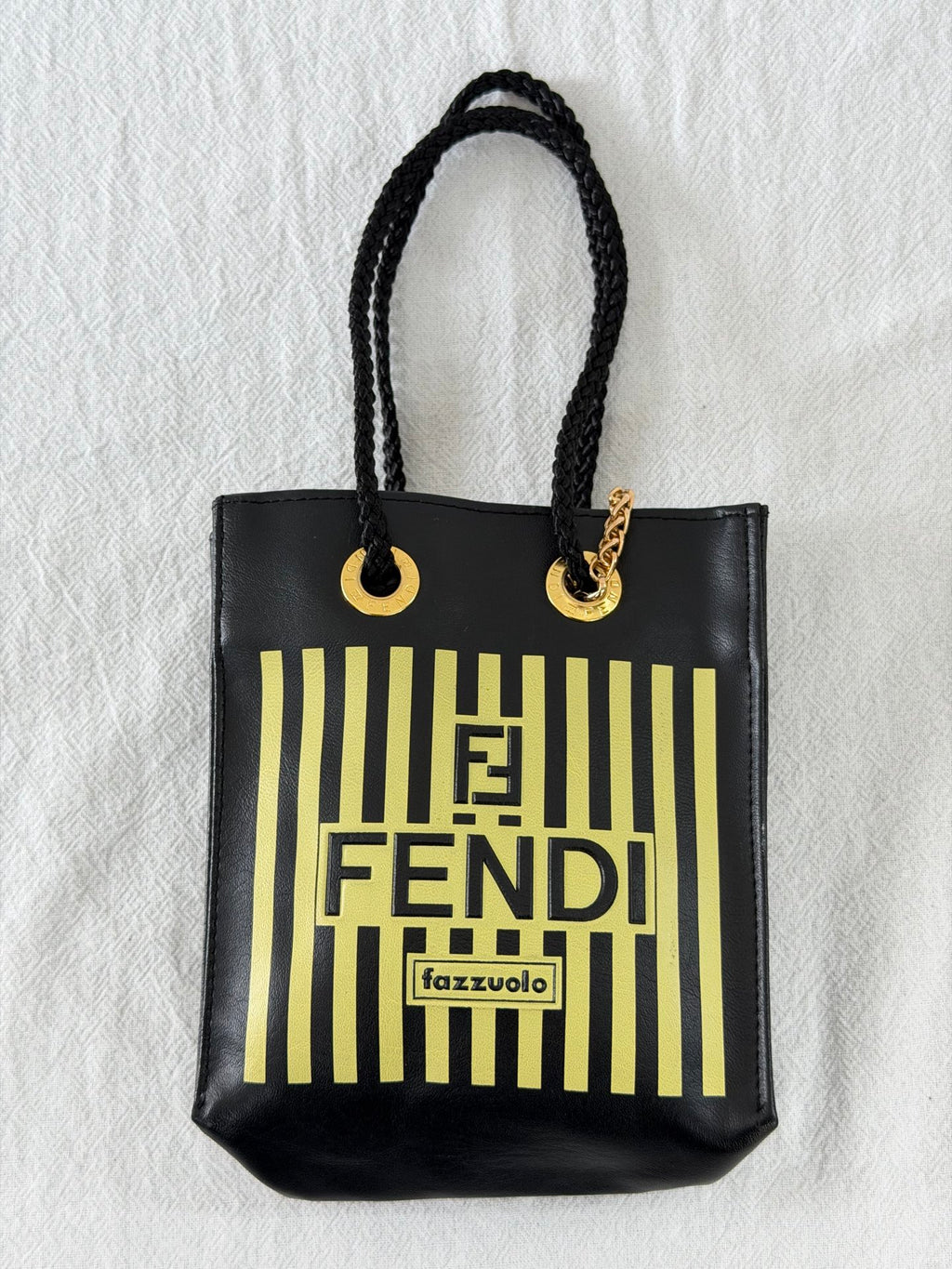 Fendi Vintage Fazzuolo Striped Canvas Mini Tote Bag