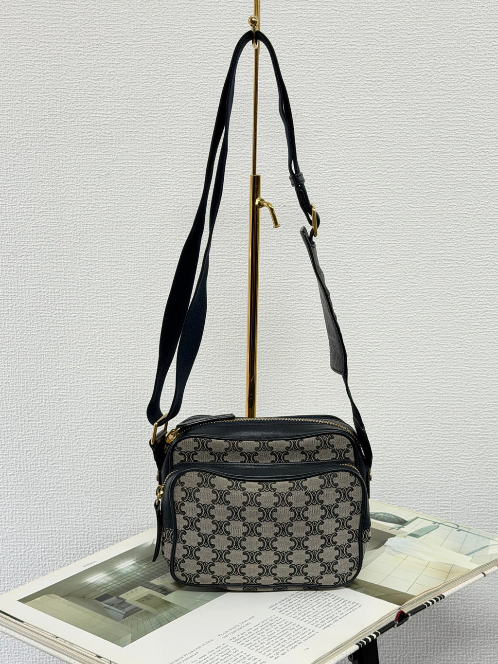 Celine Small Camera Bag in Triomphe Jacquard Textile Navy