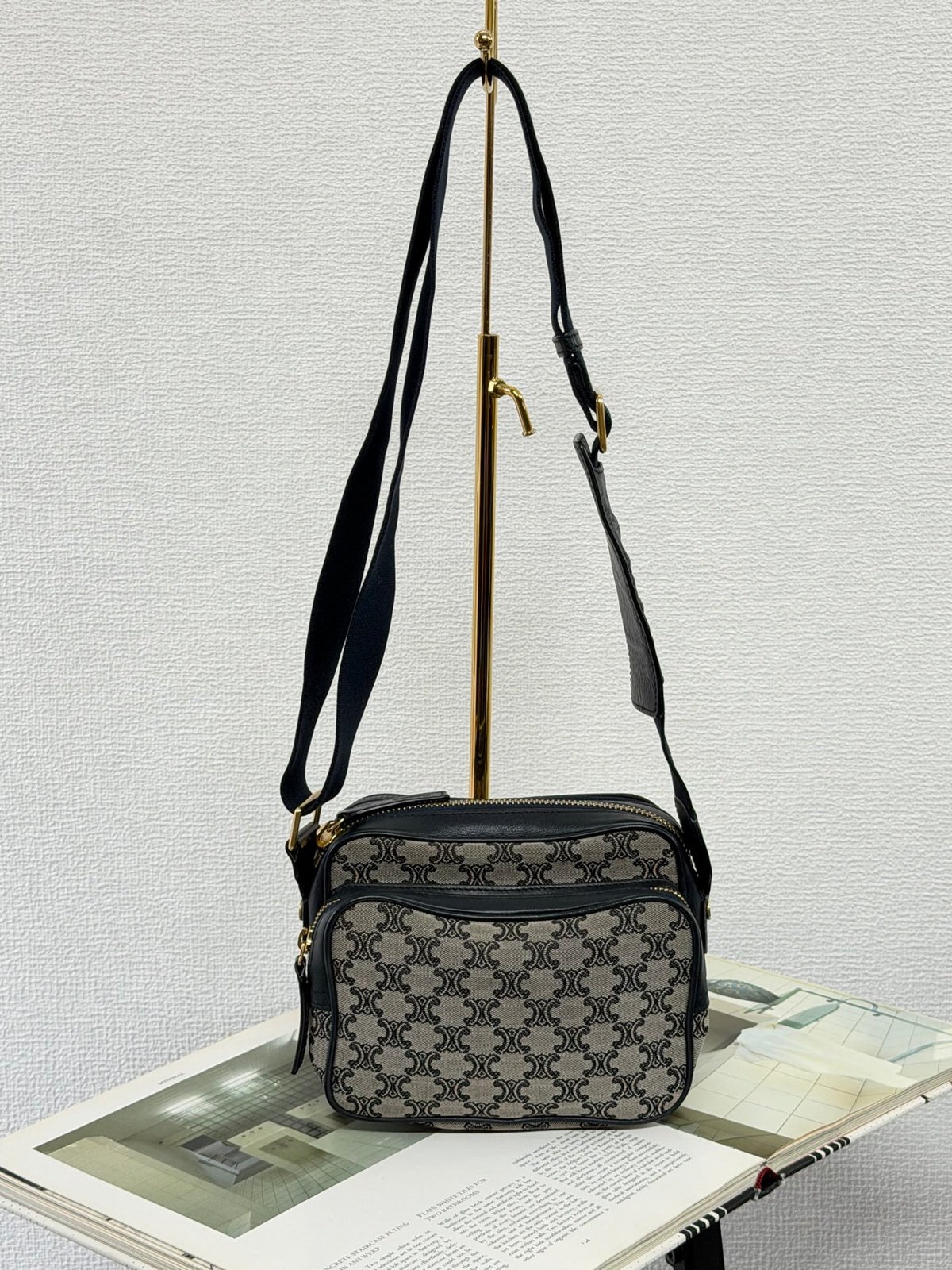 Celine Small Camera Bag in Triomphe Jacquard Textile Navy