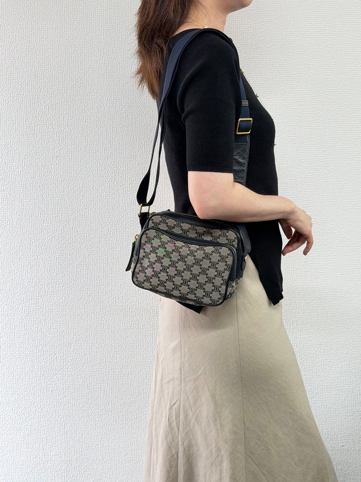 Celine Small Camera Bag in Triomphe Jacquard Textile Navy