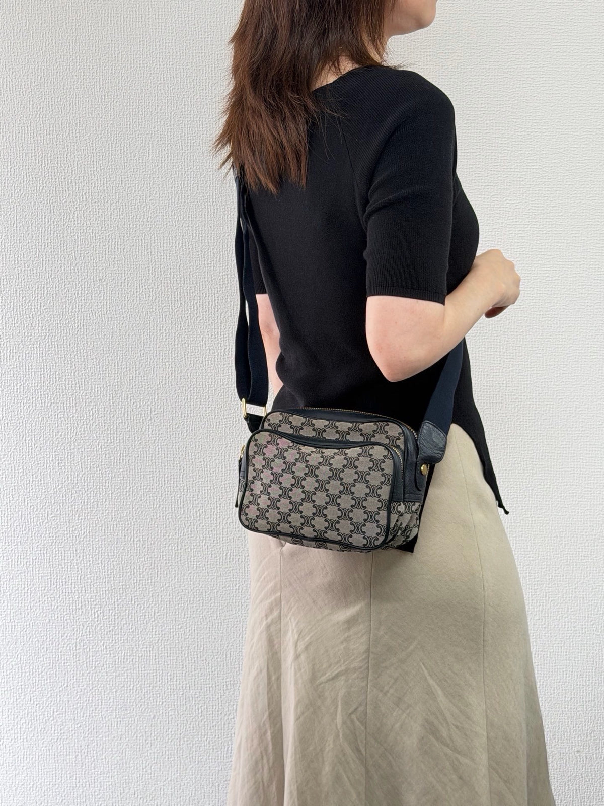 Celine Small Camera Bag in Triomphe Jacquard Textile Navy