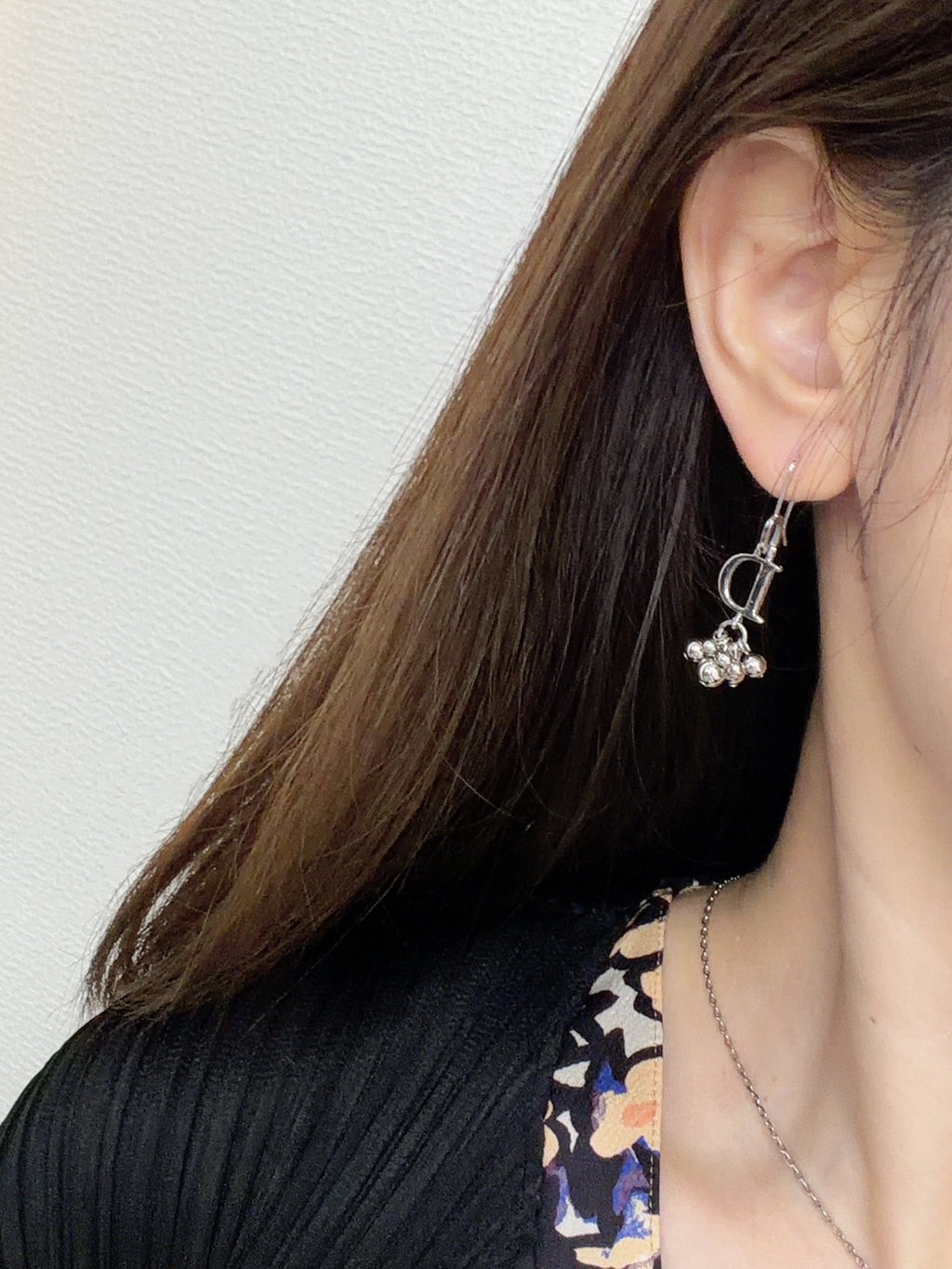 Christian Dior Vintage D Logo Multi Ball Drop Earrings Silver