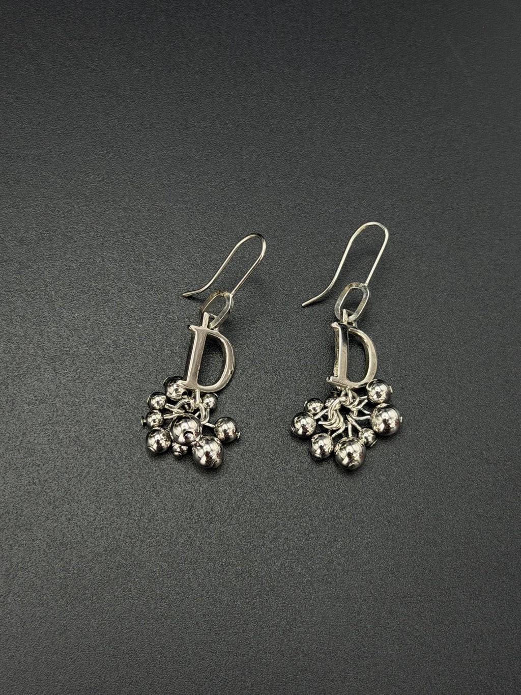 Christian Dior Vintage D Logo Multi Ball Drop Earrings Silver