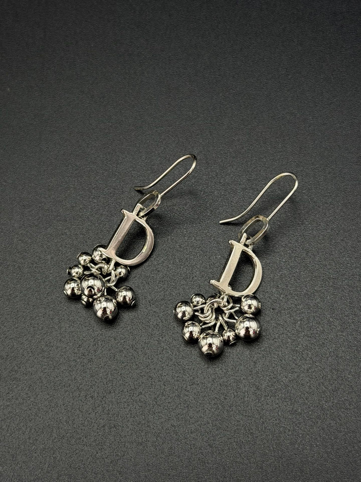 Christian Dior Vintage D Logo Multi Ball Drop Earrings Silver