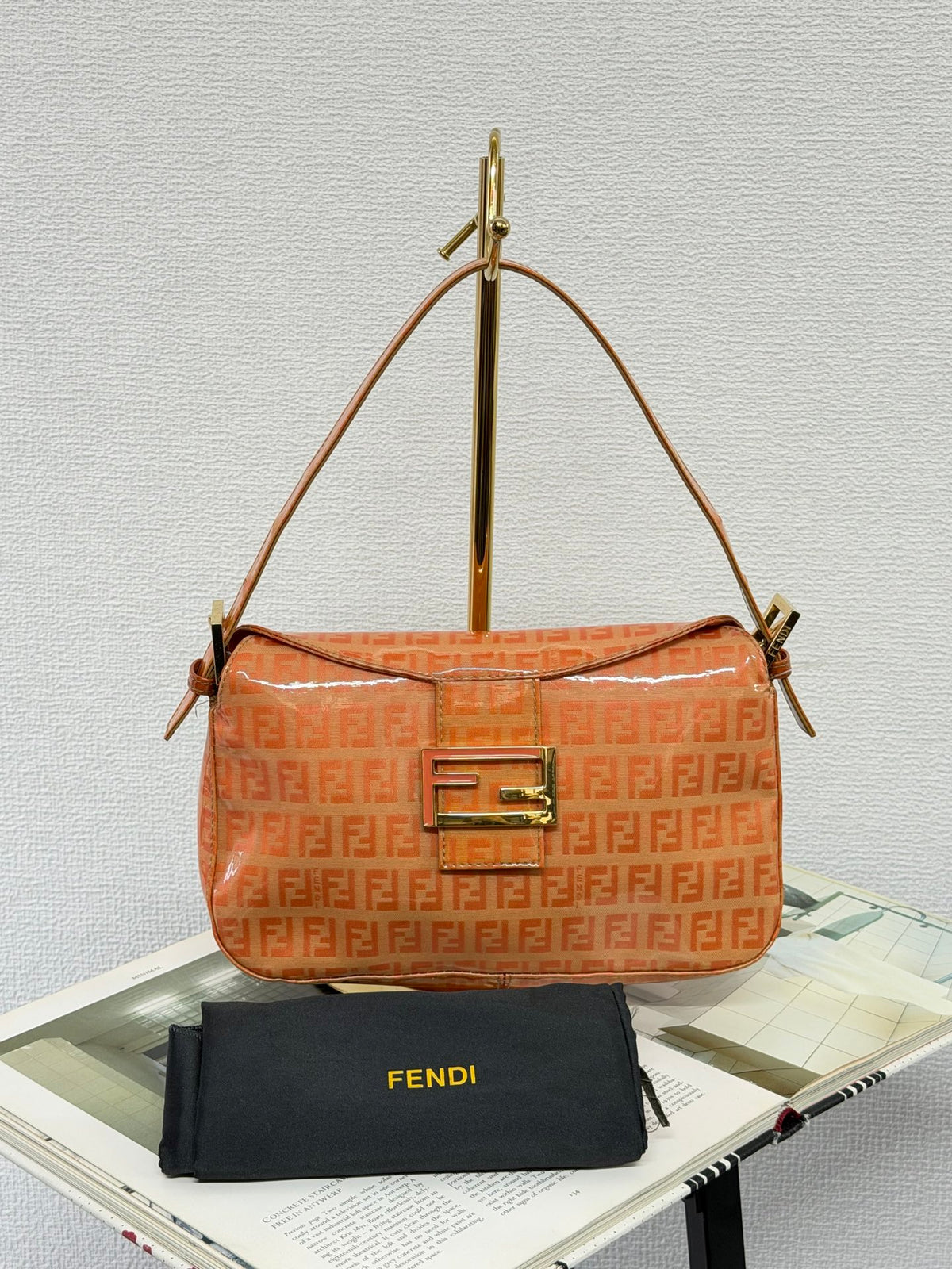 Fendi Vintage Vinyl Zucchino Mamma Baguette Bag Orange