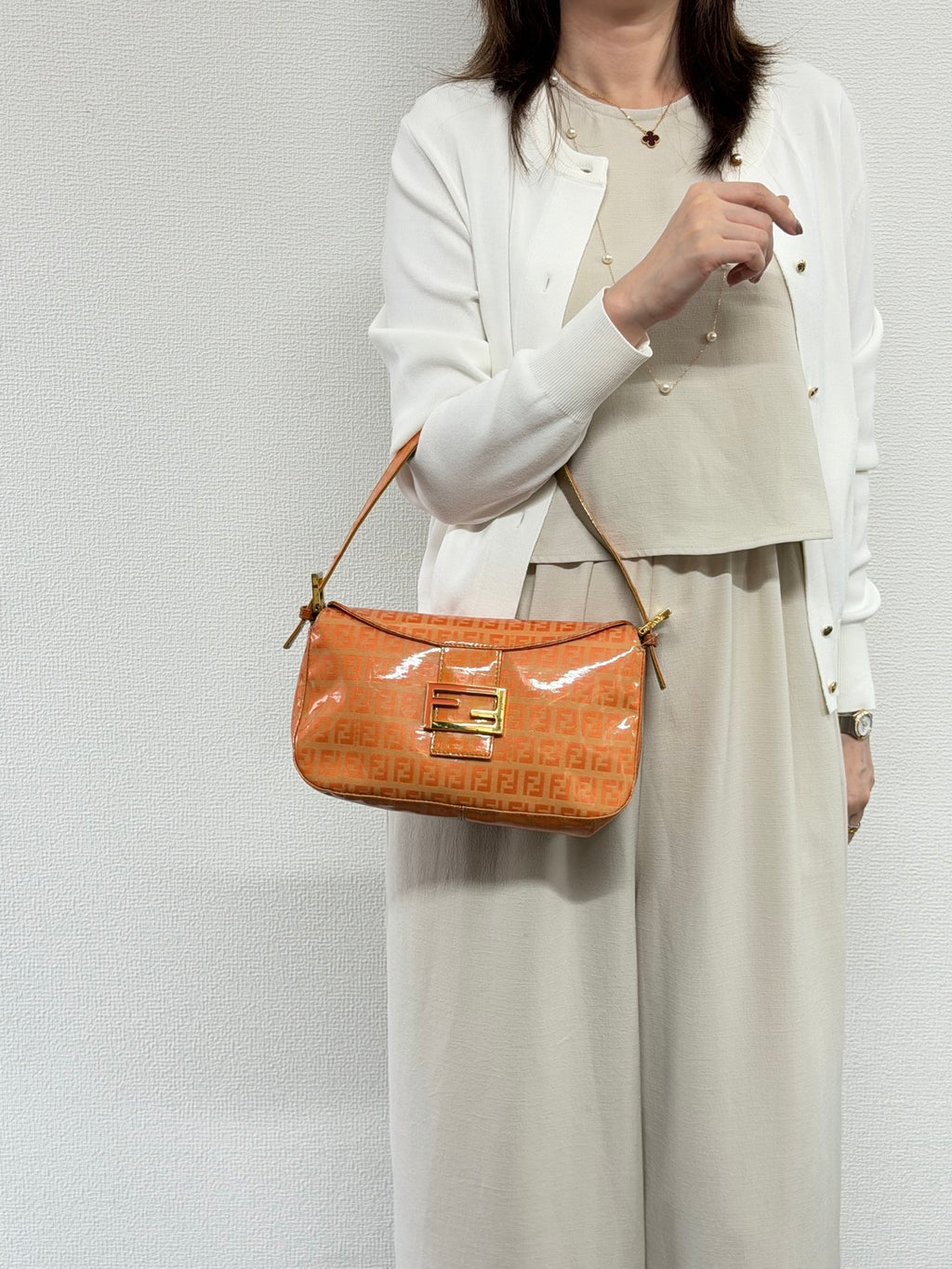Fendi Vintage Vinyl Zucchino Mamma Baguette Bag Orange