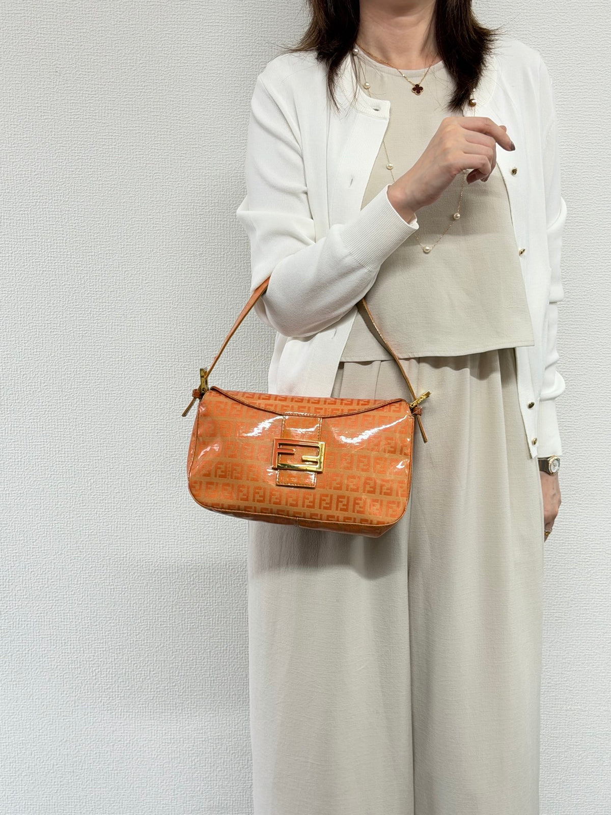 Fendi Vintage Vinyl Zucchino Mamma Baguette Bag Orange