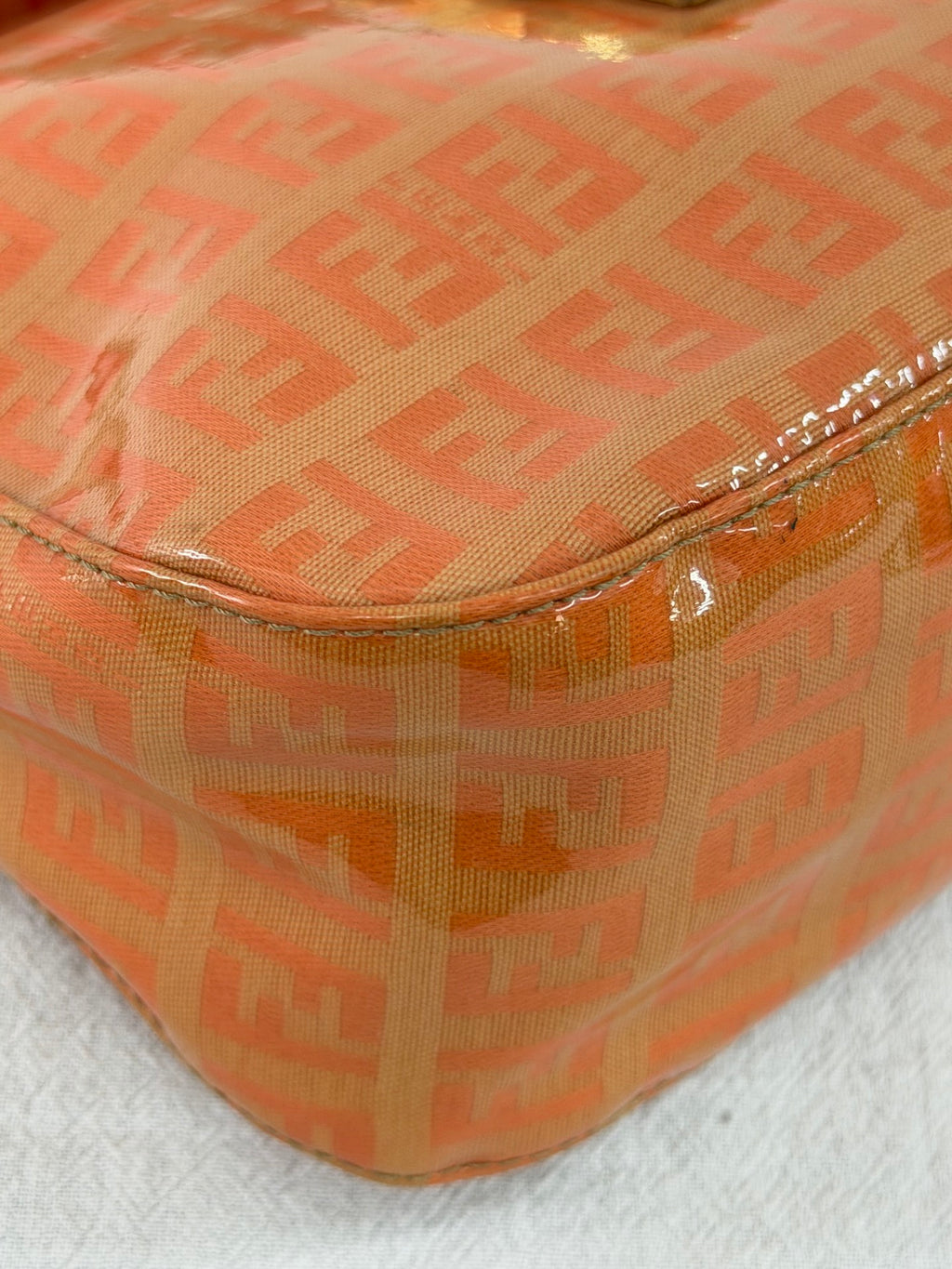 Fendi Vintage Vinyl Zucchino Mamma Baguette Bag Orange
