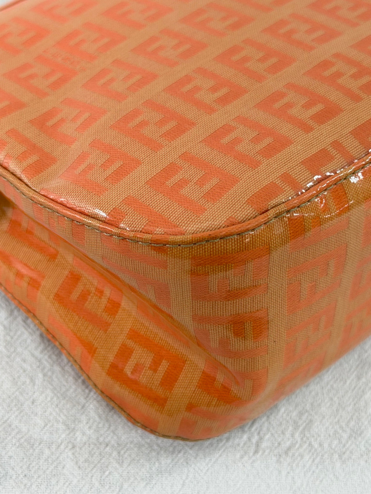 Fendi Vintage Vinyl Zucchino Mamma Baguette Bag Orange