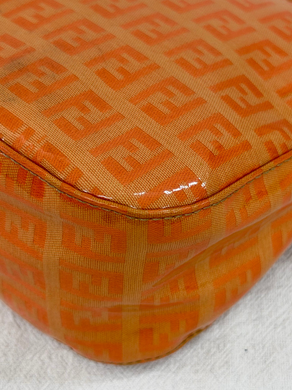 Fendi Vintage Vinyl Zucchino Mamma Baguette Bag Orange