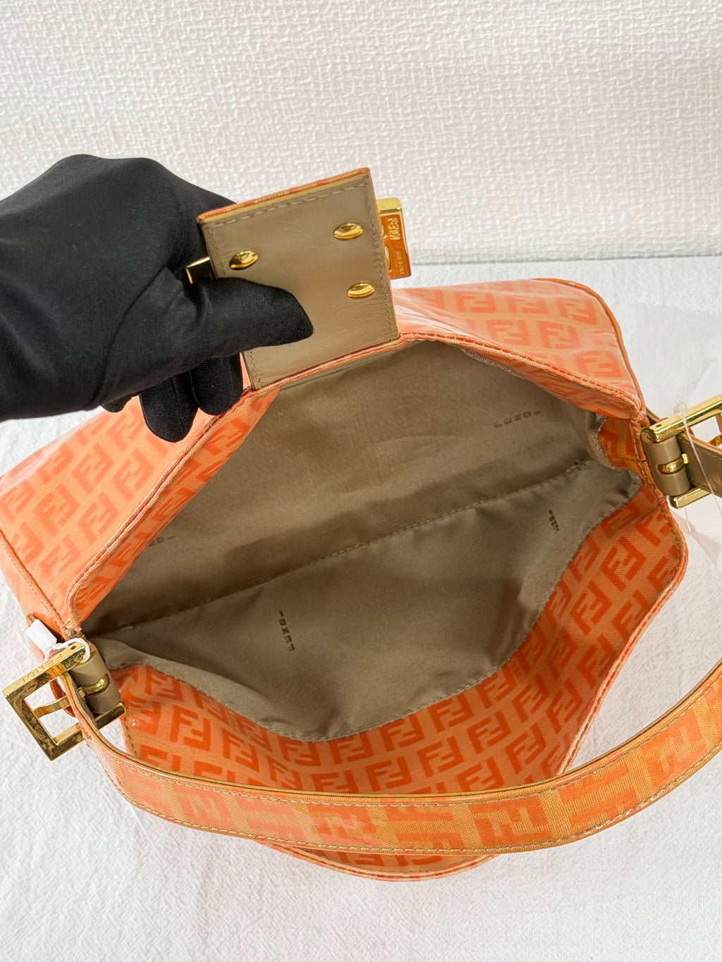 Fendi Vintage Vinyl Zucchino Mamma Baguette Bag Orange