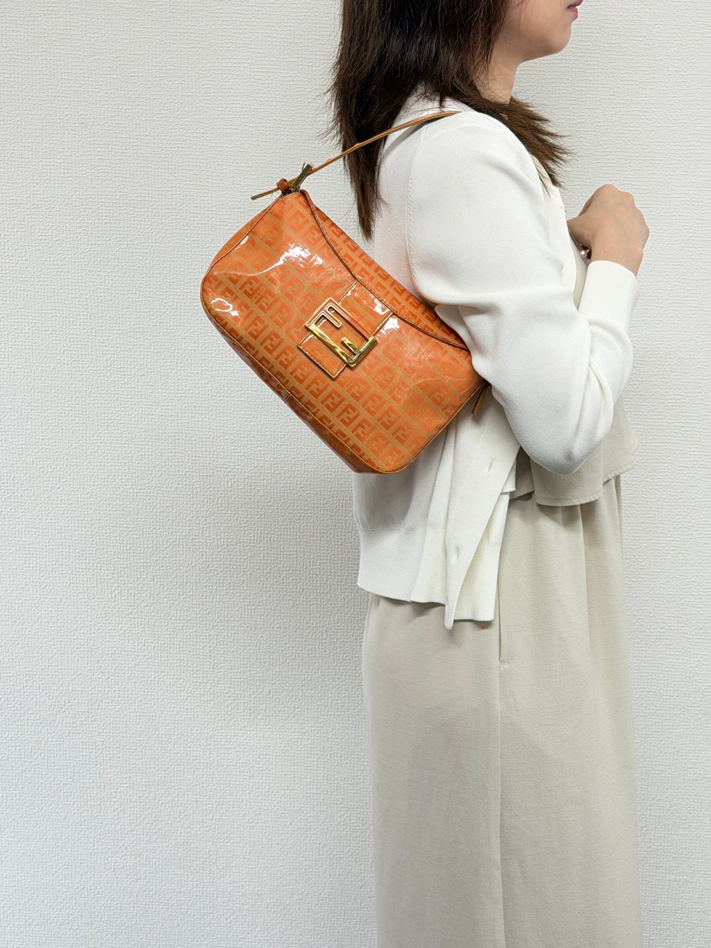 Fendi Vintage Vinyl Zucchino Mamma Baguette Bag Orange