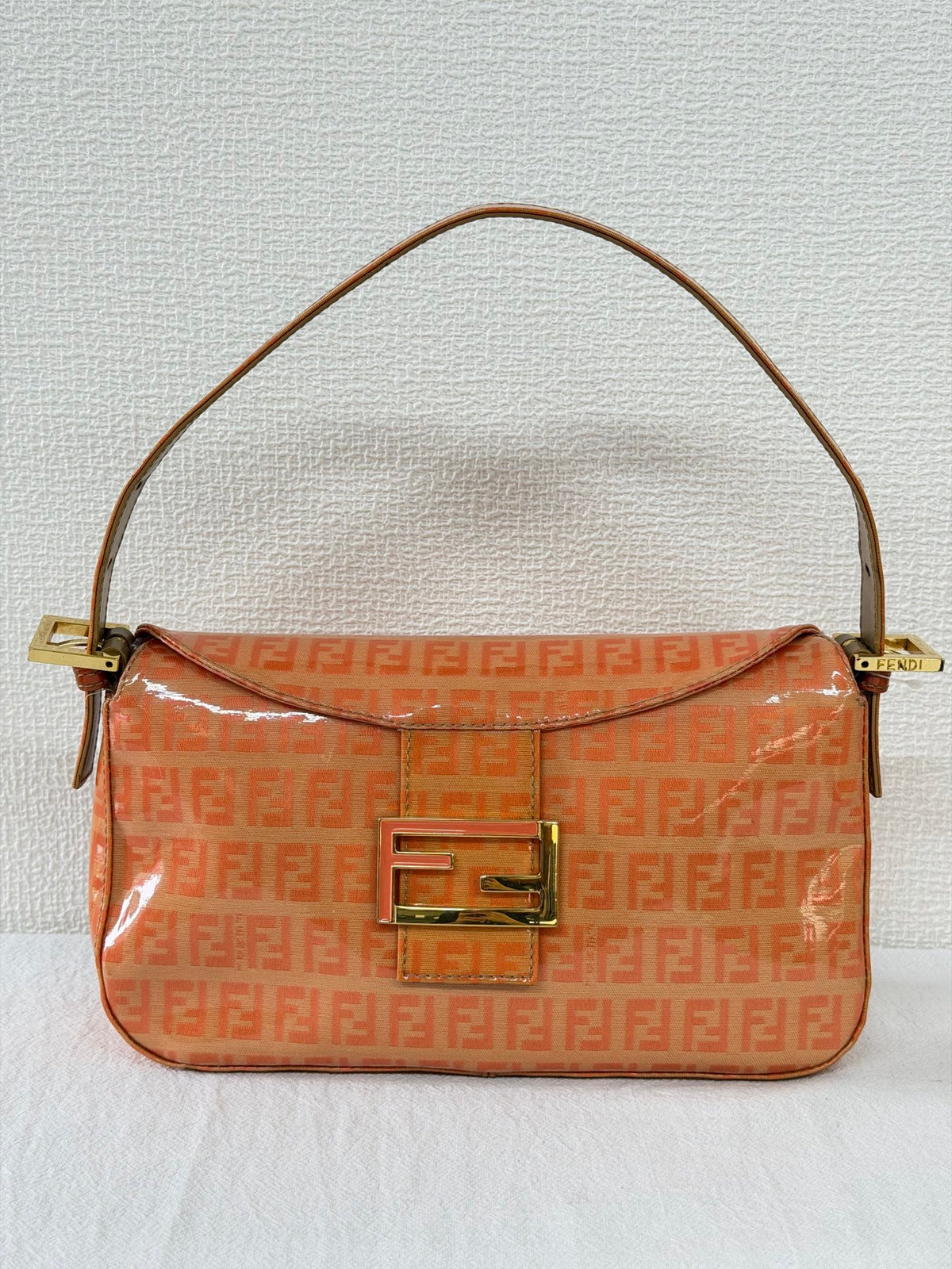 Fendi Vintage Vinyl Zucchino Mamma Baguette Bag Orange