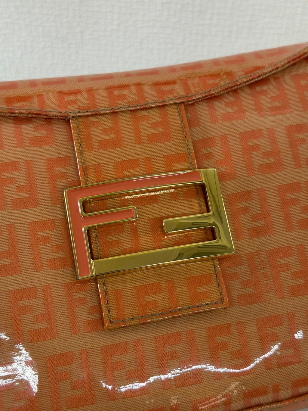 Fendi Vintage Vinyl Zucchino Mamma Baguette Bag Orange