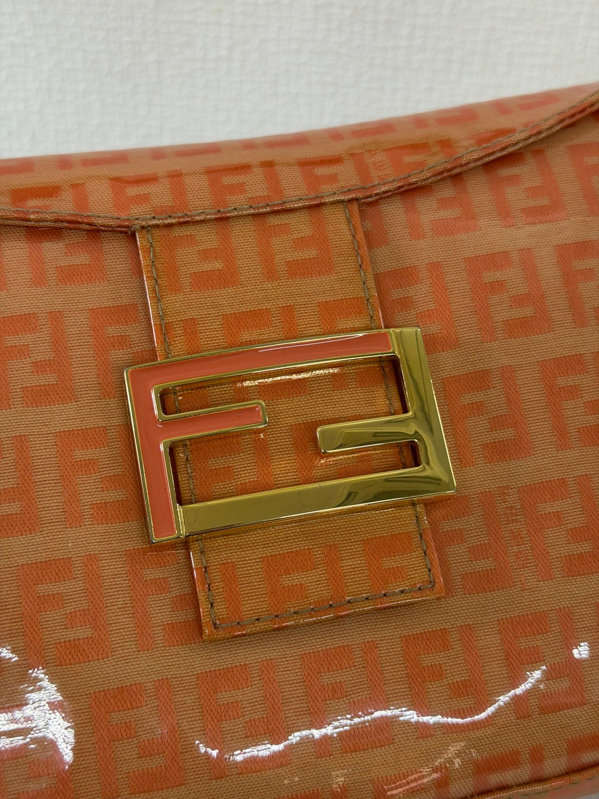 Fendi Vintage Vinyl Zucchino Mamma Baguette Bag Orange