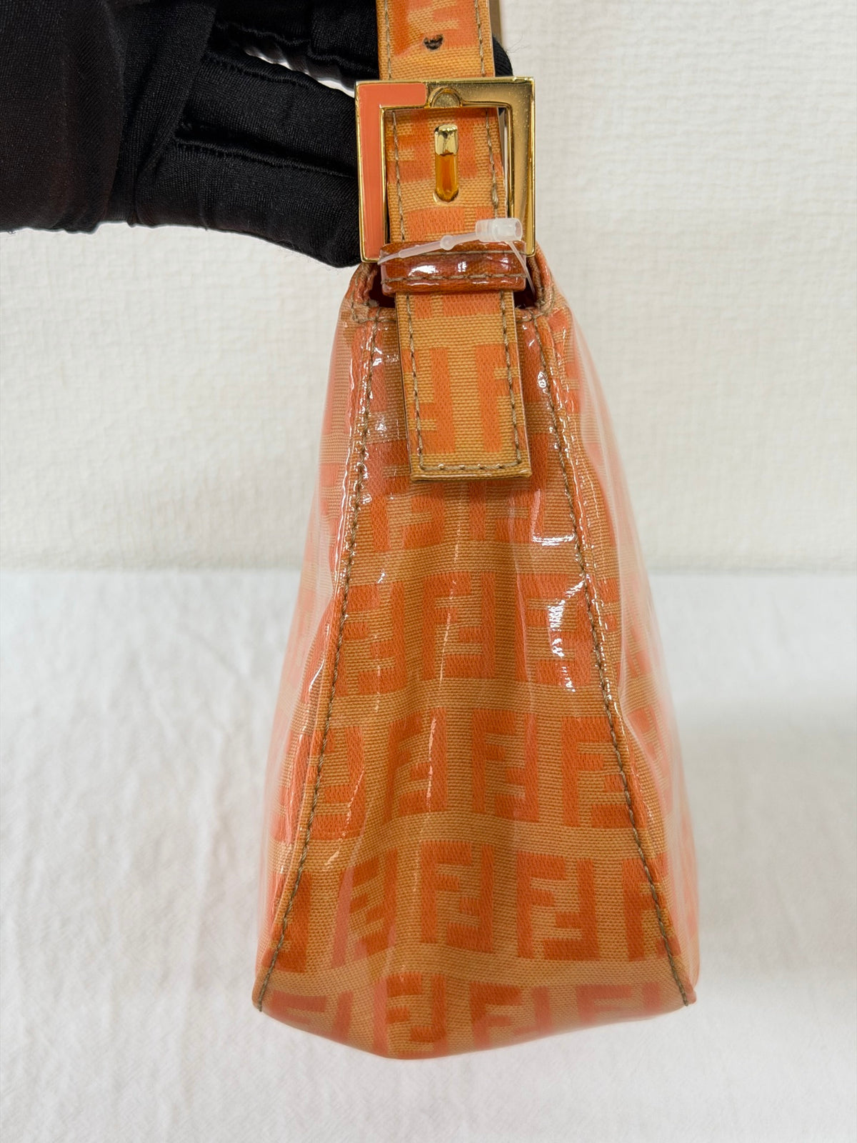 Fendi Vintage Vinyl Zucchino Mamma Baguette Bag Orange