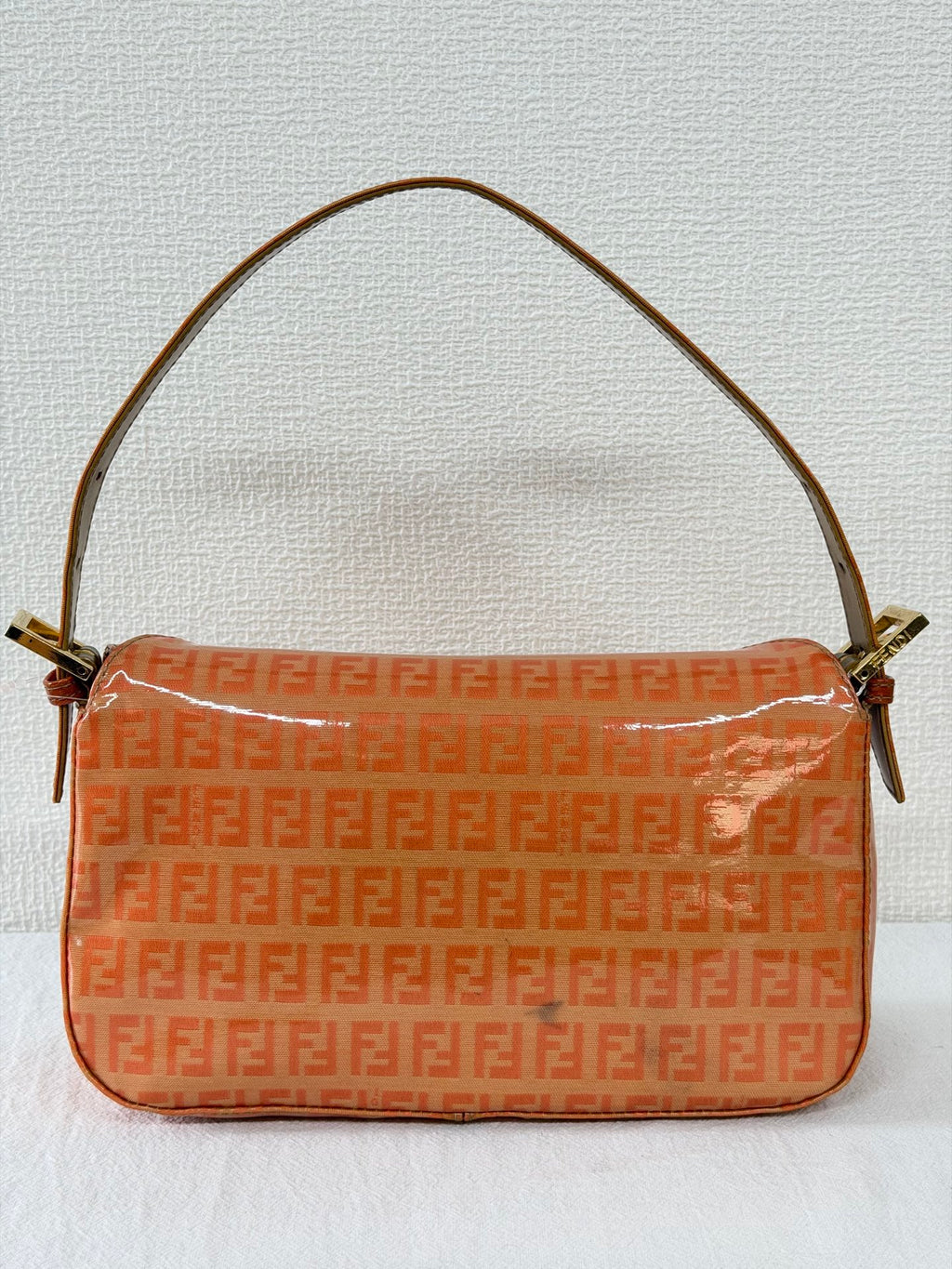 Fendi Vintage Vinyl Zucchino Mamma Baguette Bag Orange