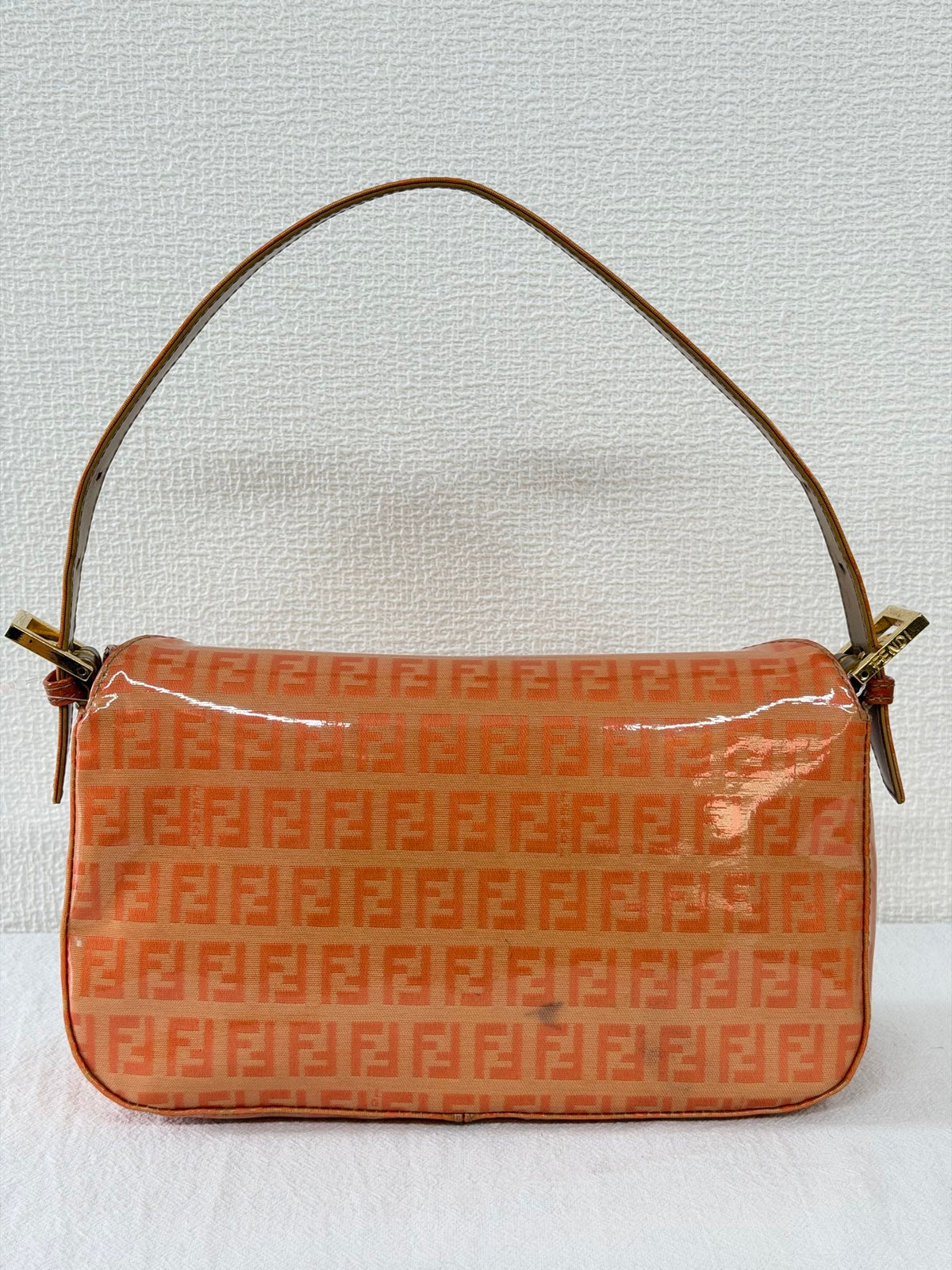 Fendi Vintage Vinyl Zucchino Mamma Baguette Bag Orange