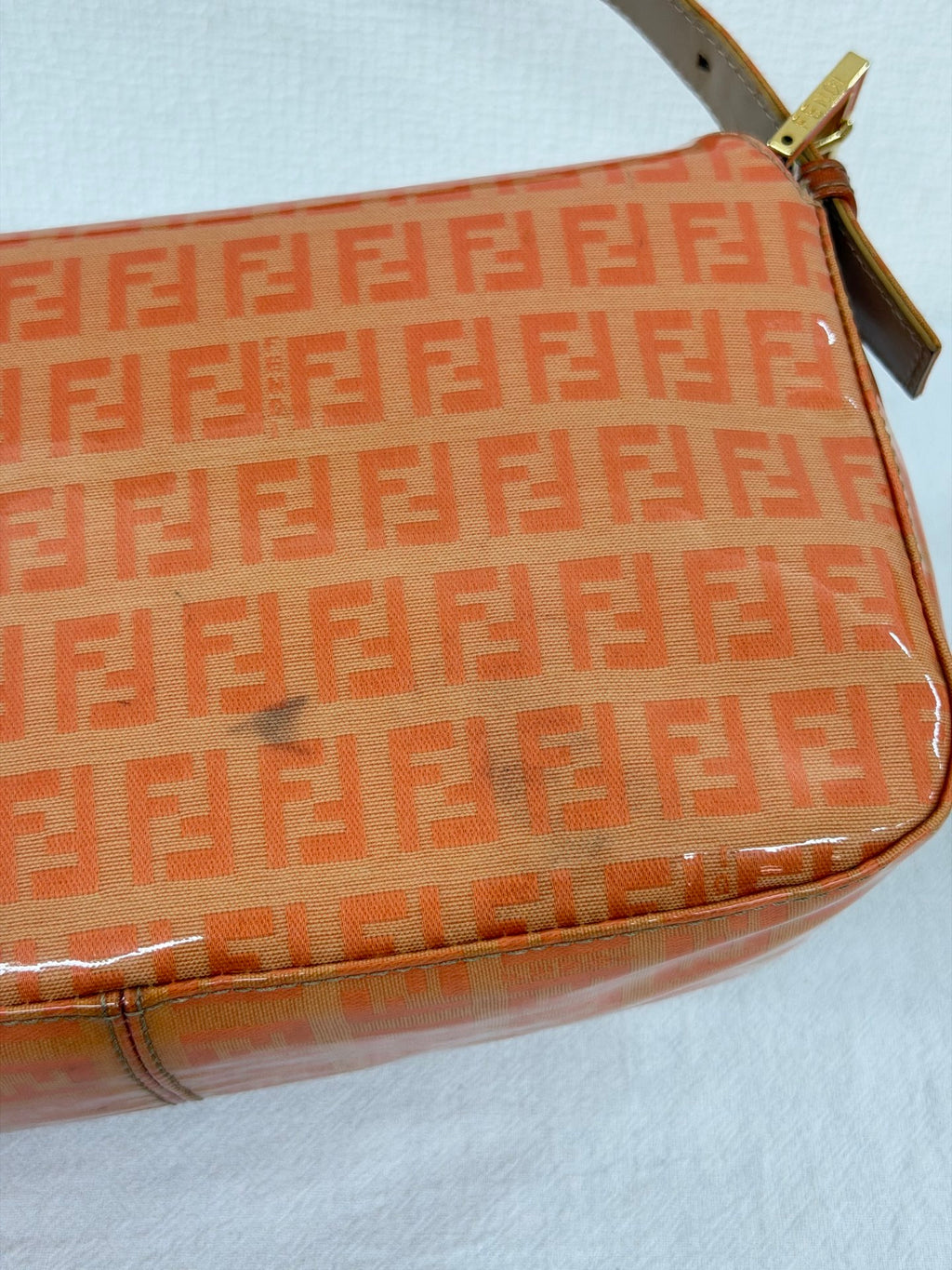 Fendi Vintage Vinyl Zucchino Mamma Baguette Bag Orange