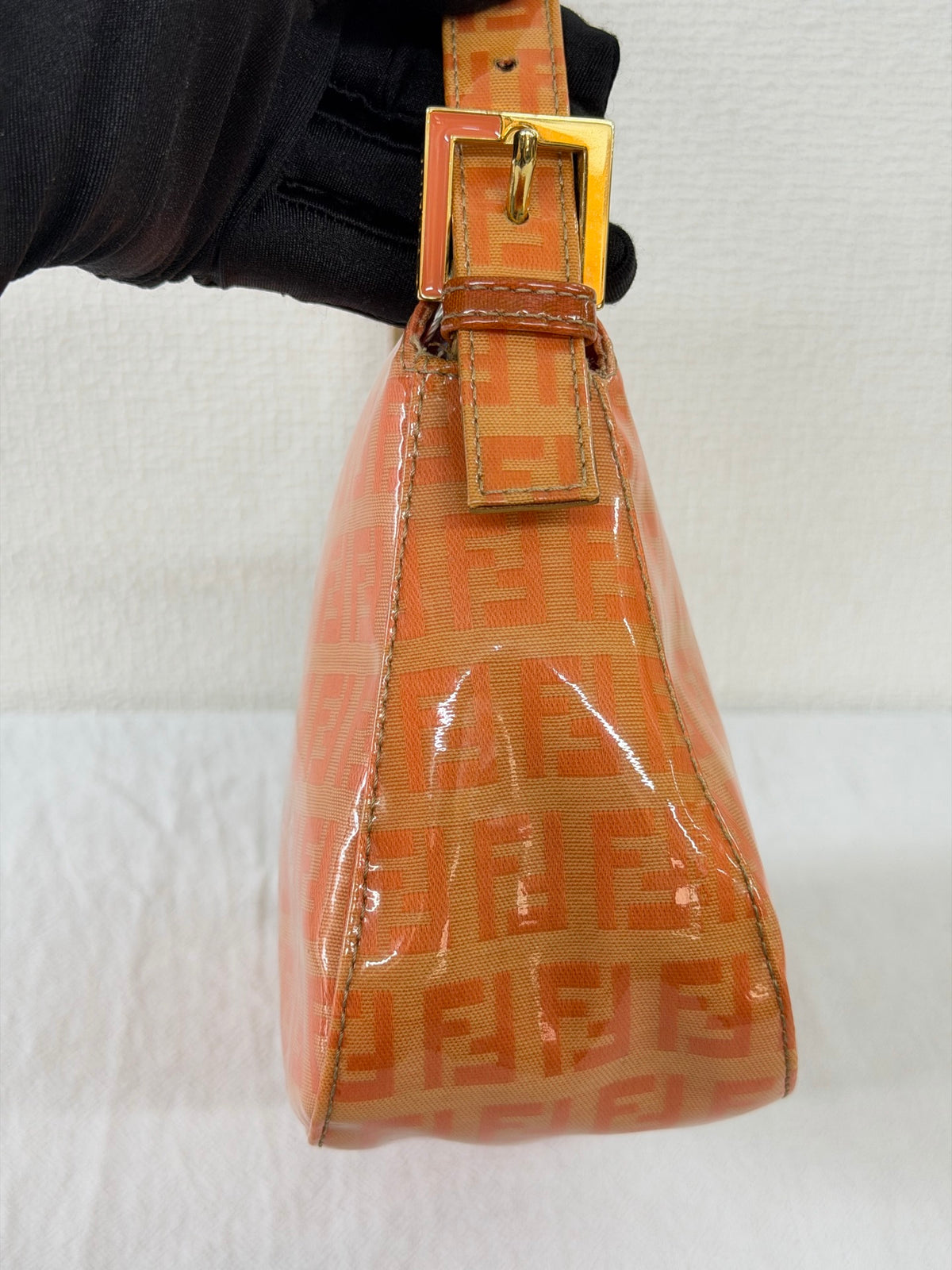Fendi Vintage Vinyl Zucchino Mamma Baguette Bag Orange